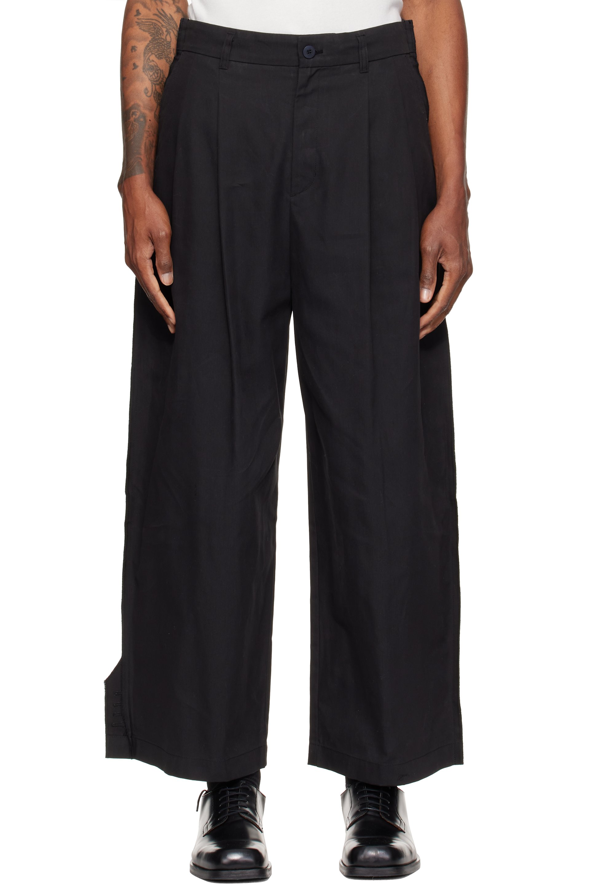 RE;CODE - Black Sleeve-Patched Chino Trousers