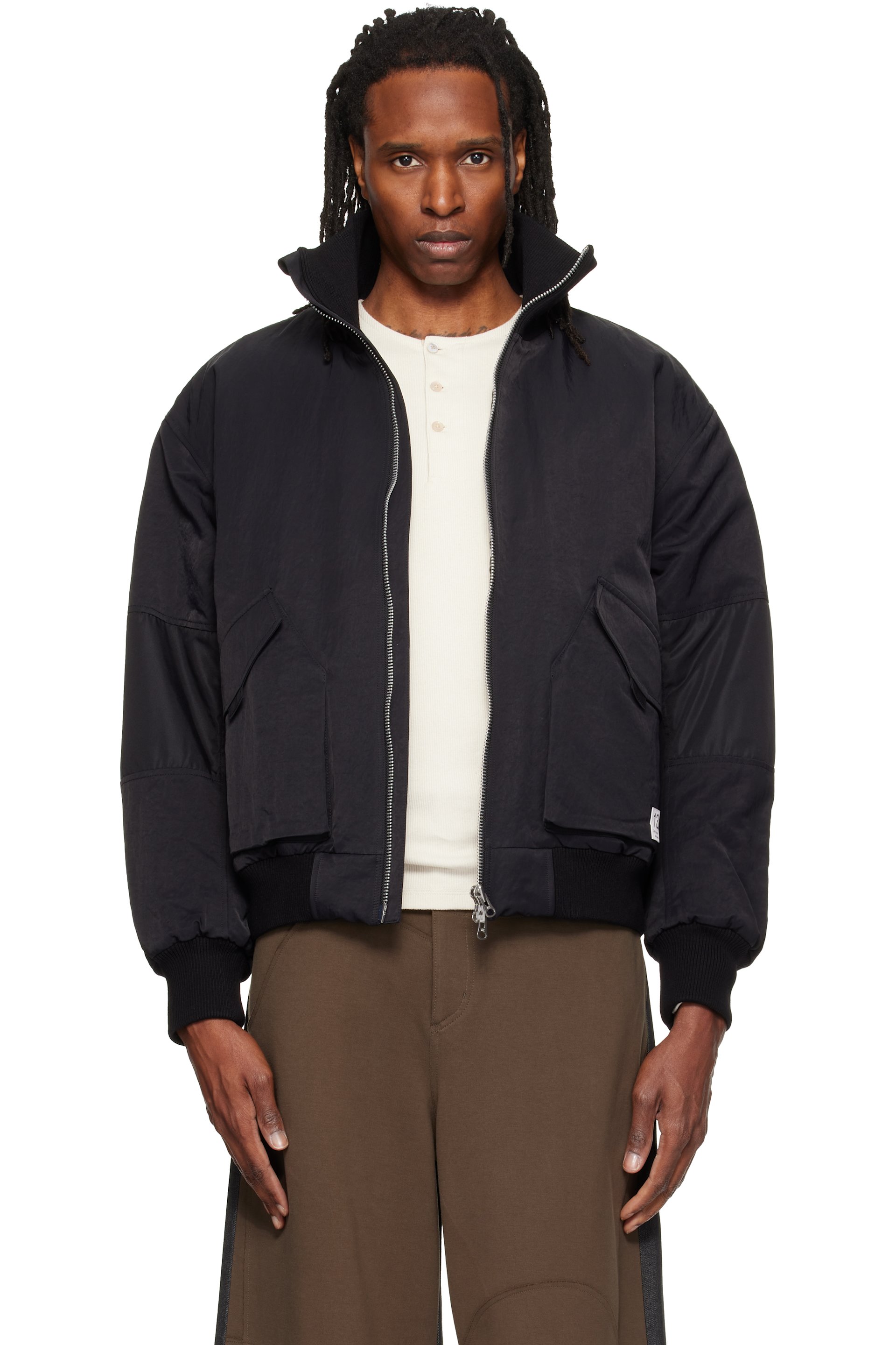 RE;CODE - Black Patched Bomber Jacket