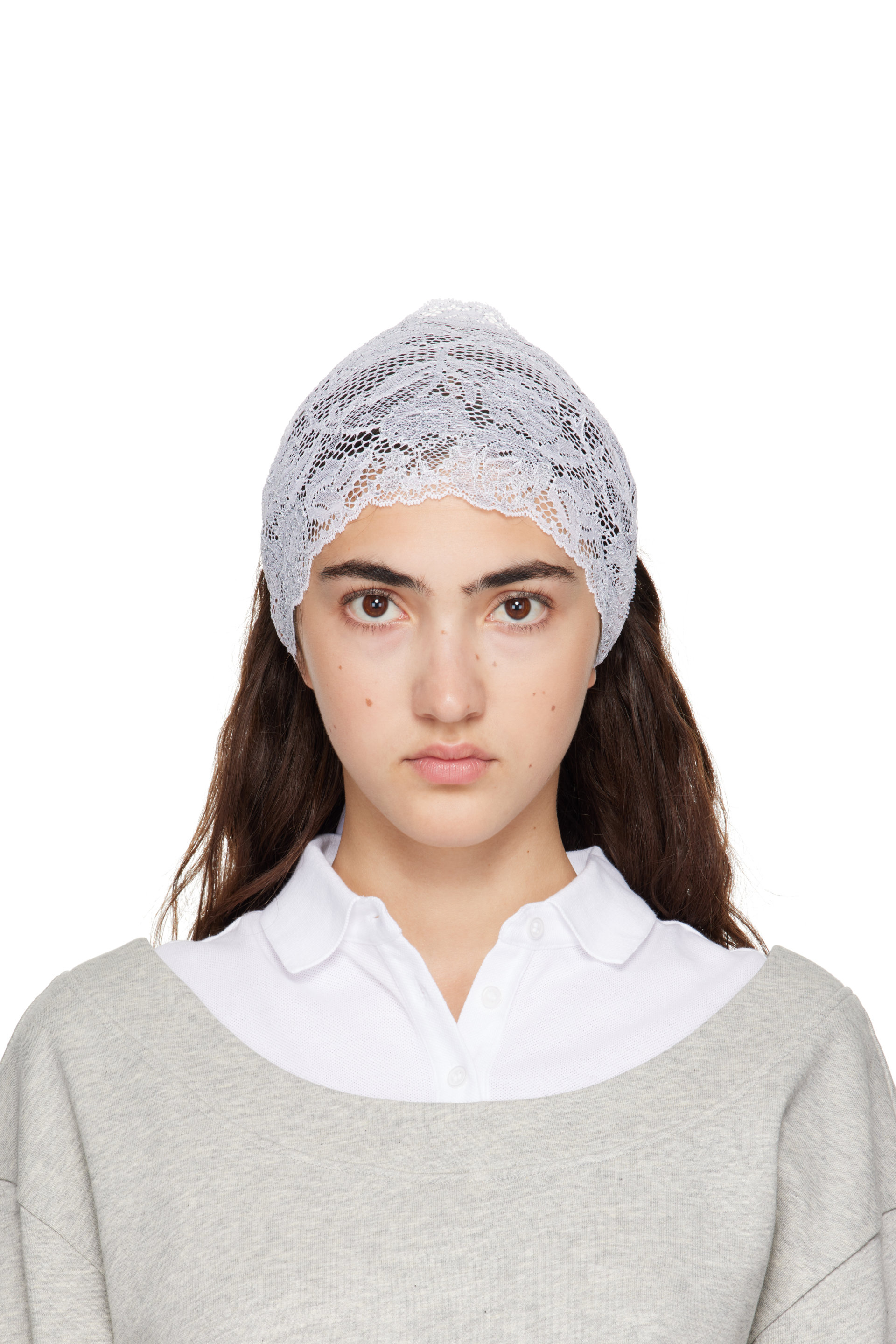 MERRMA - SSENSE Exclusive Gray & White Lace Bandeau Headband