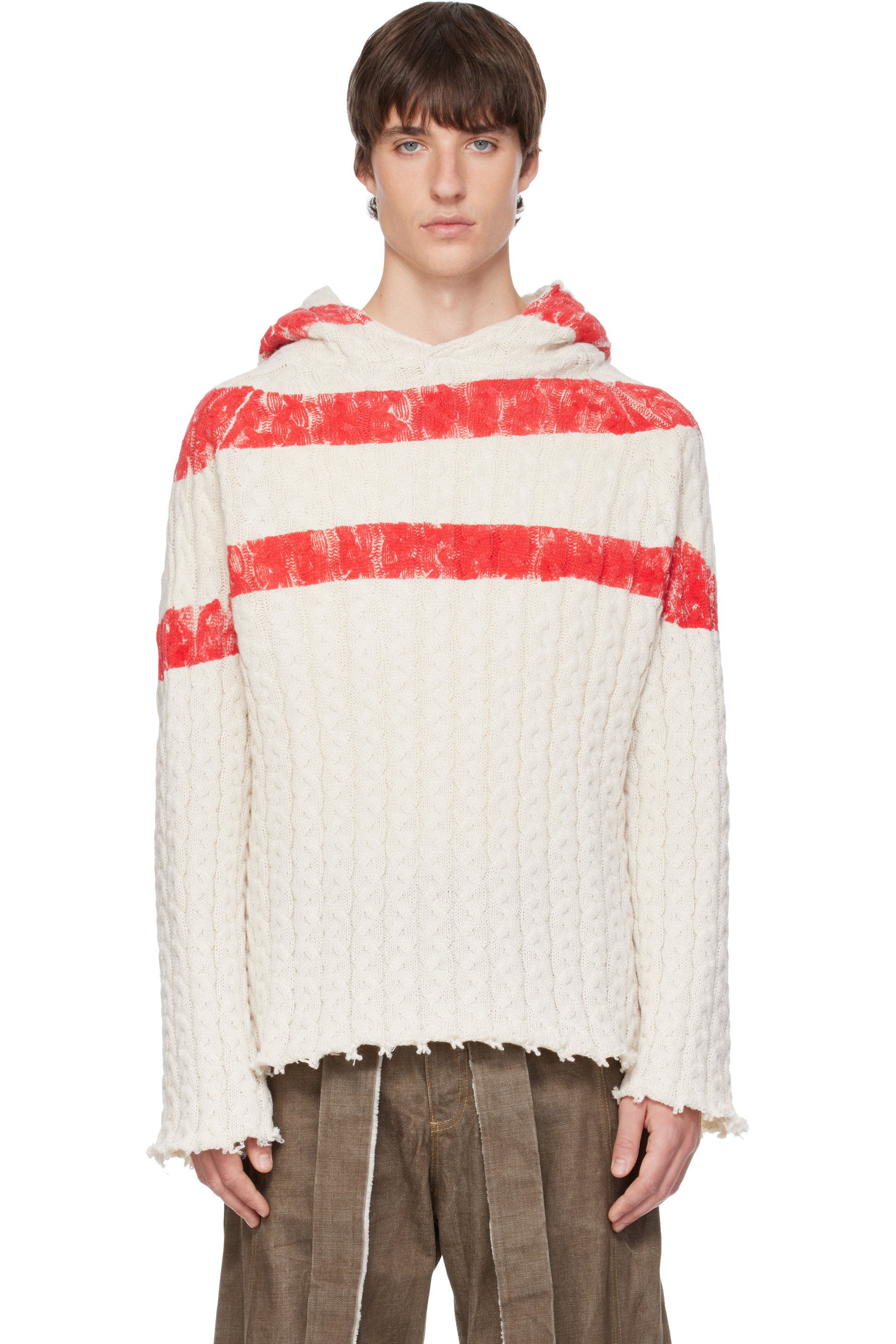 Joone Joonam - Off-White Red Stripe Knit Sweater