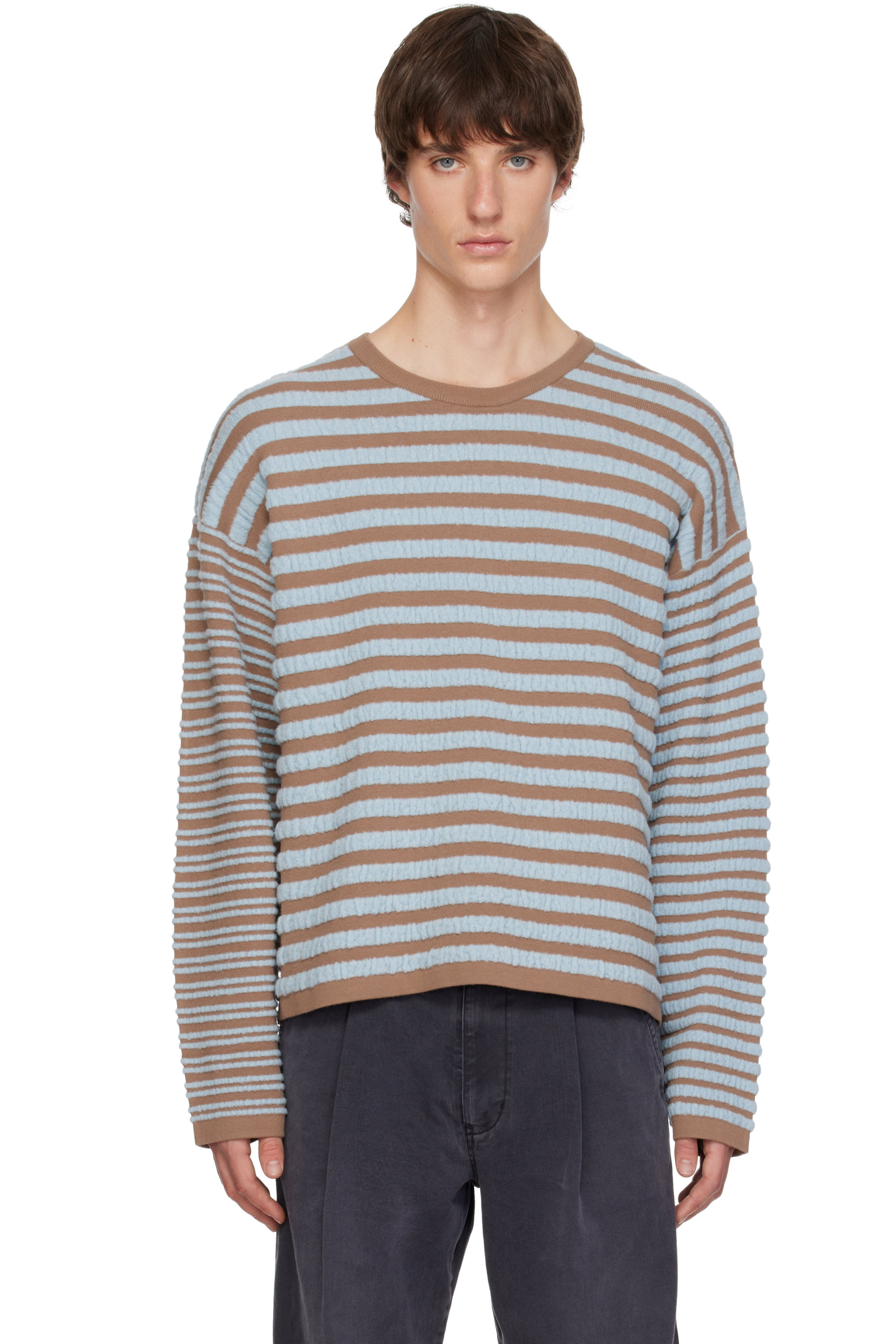 Kamiya - Brown & Blue Horizontal Multi Stripe Knit Sweater