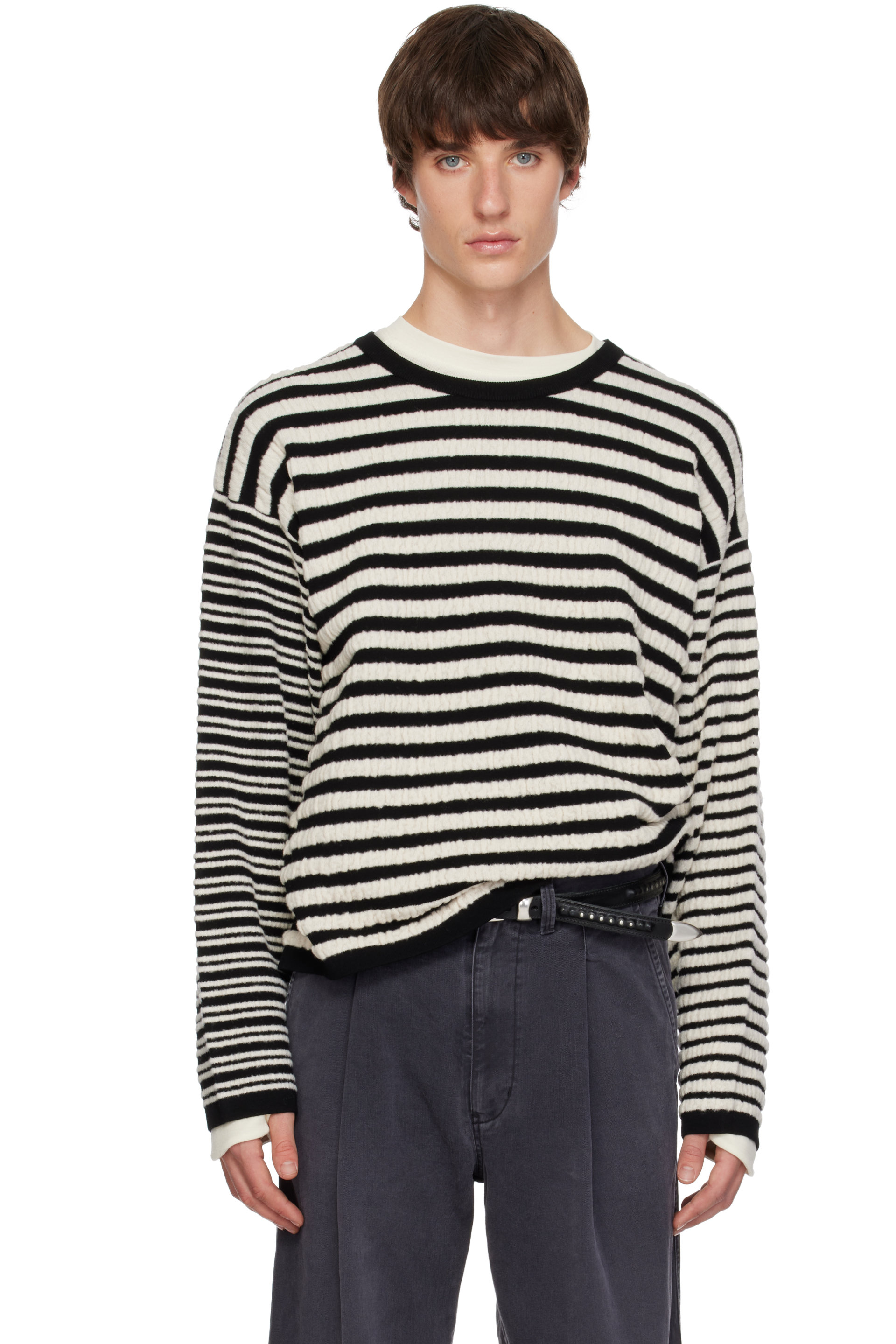 Kamiya - Black & White Horizontal Multi Stripe Knit Sweater