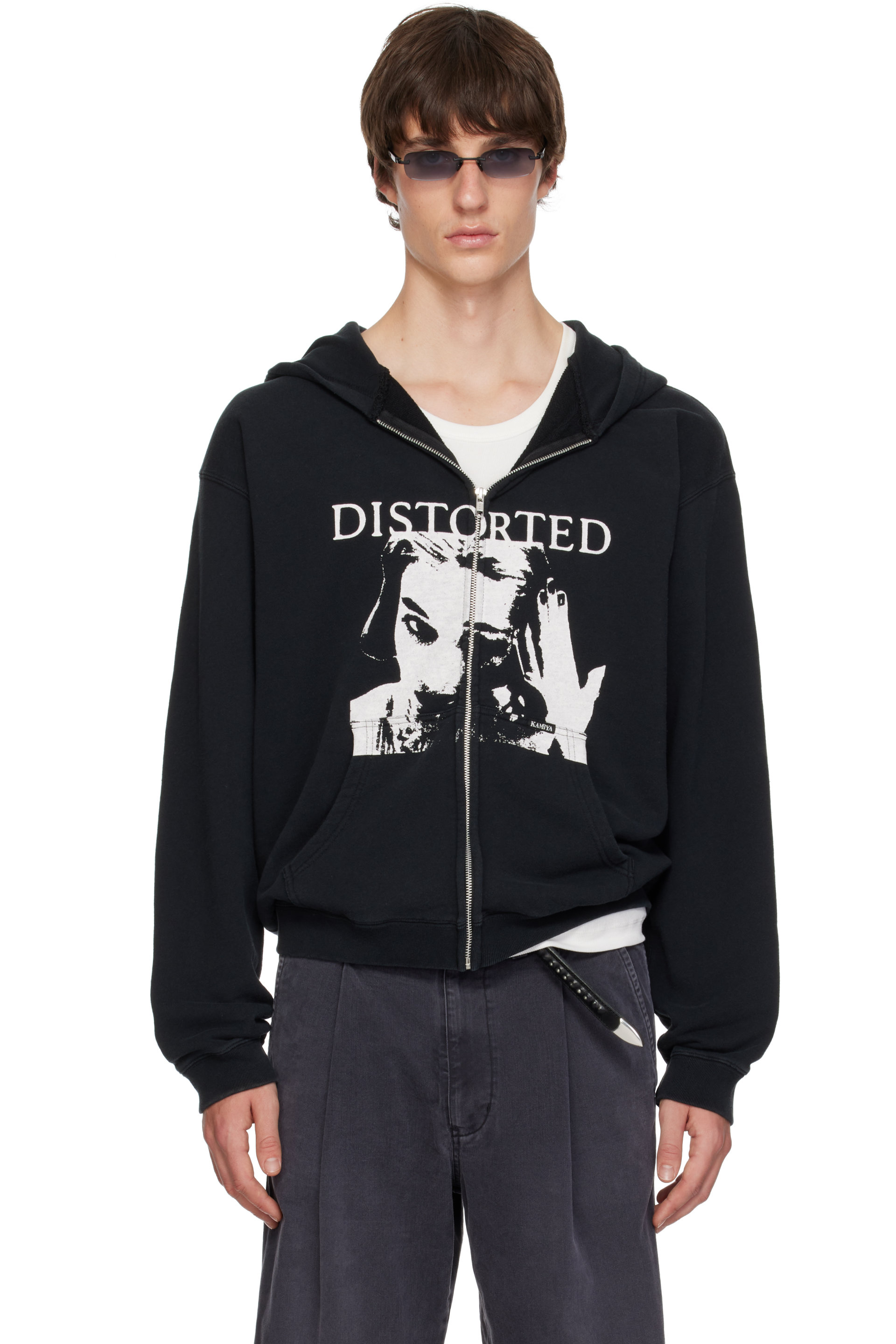 Kamiya - Black 'DISTORTED' Girl Zip-Up Hoodie