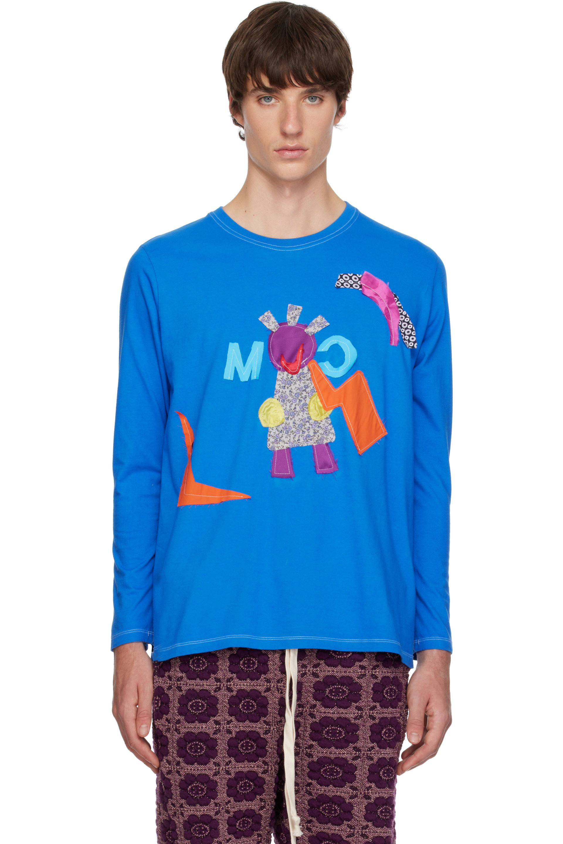 Edward Cuming - Blue Appliqué Long Sleeve 'CUM' T-shirt