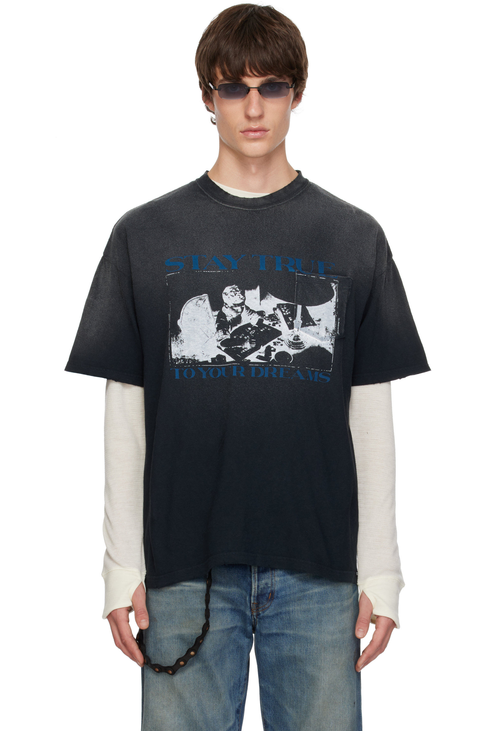 Kamiya - T-shirt 'Stay True To Your Dream' noir à poche