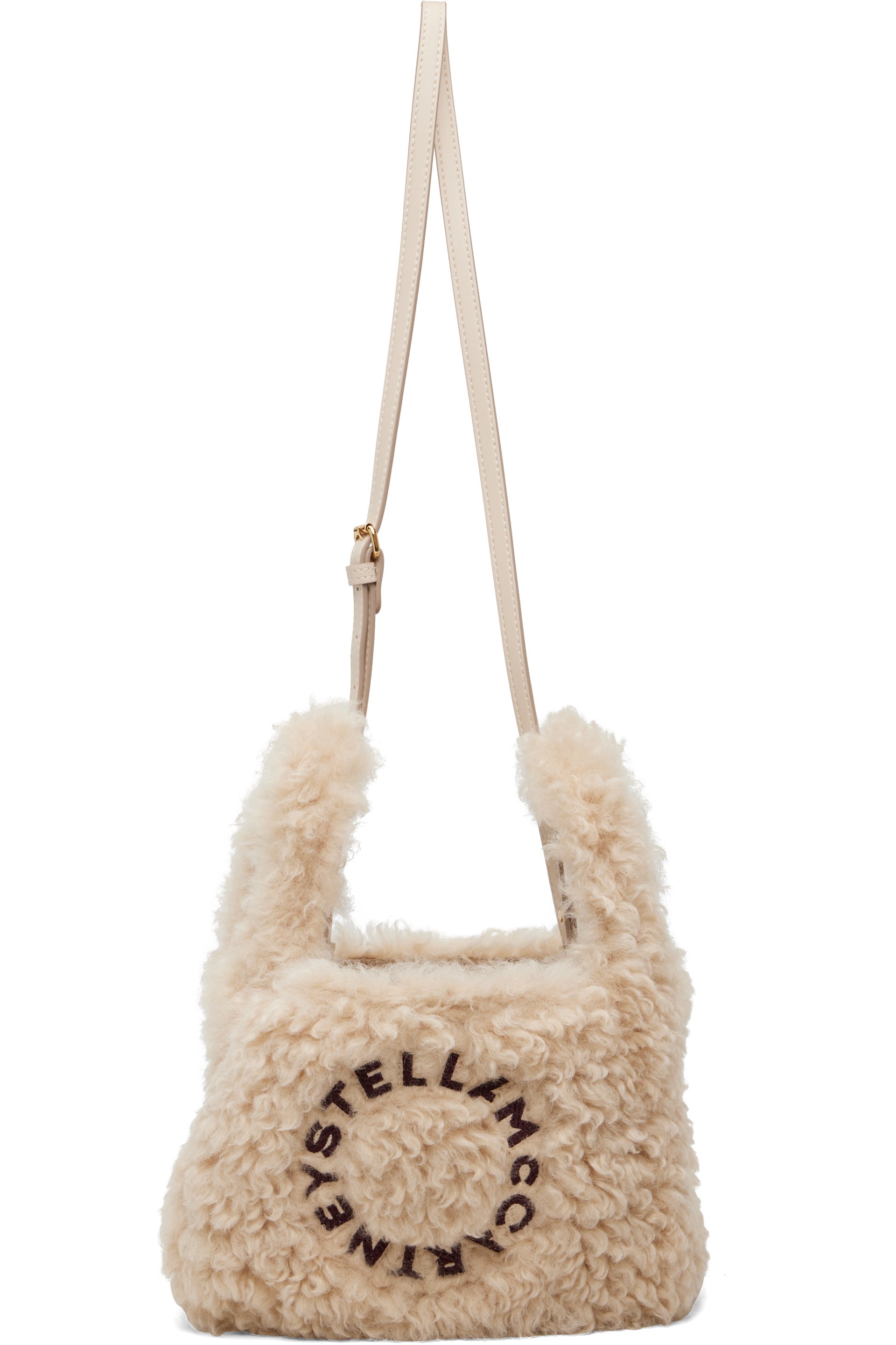 Stella McCartney - Beige Logo Faux-Shearling Shoulder Bag