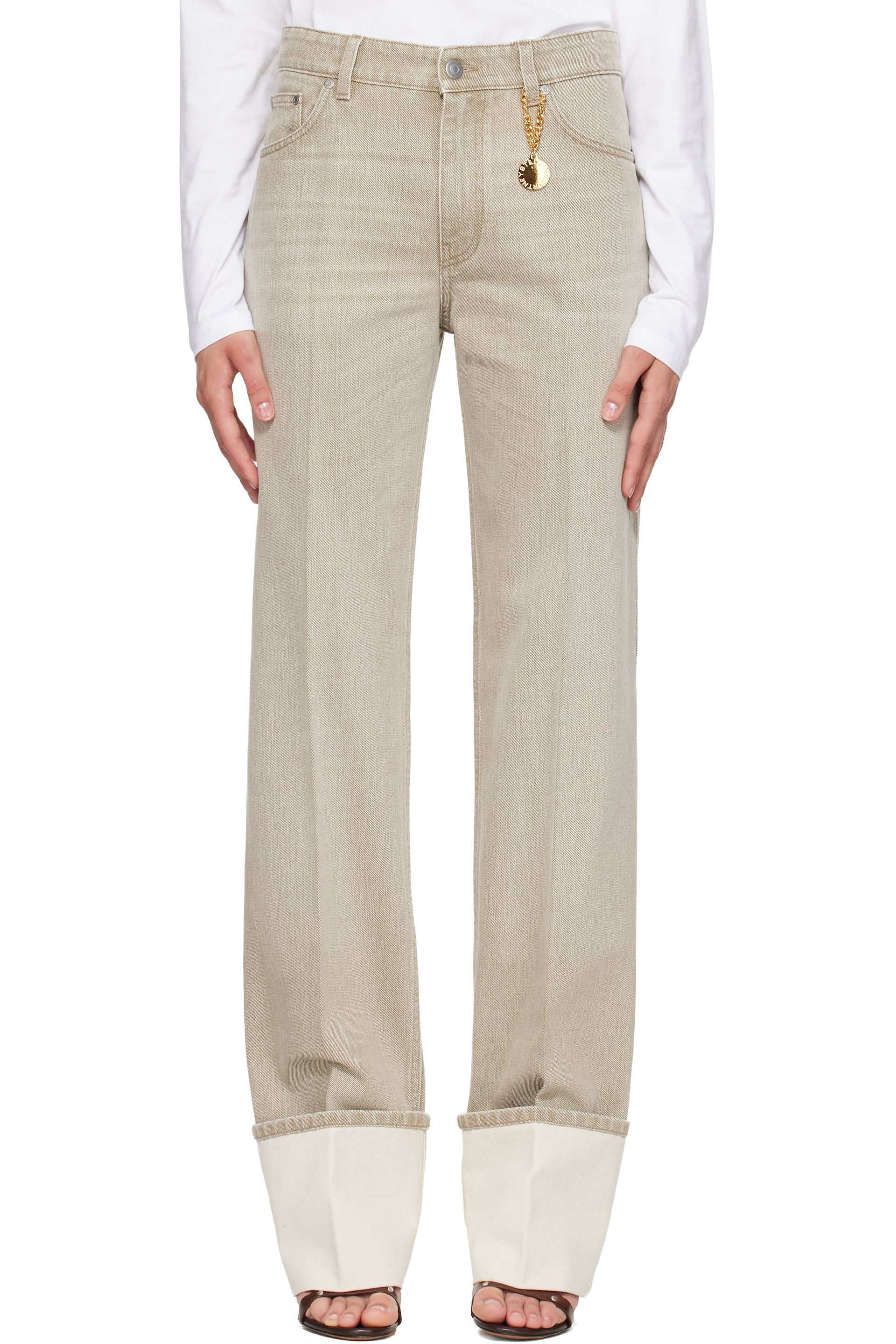 Stella McCartney - Jean droit beige à revers roulés