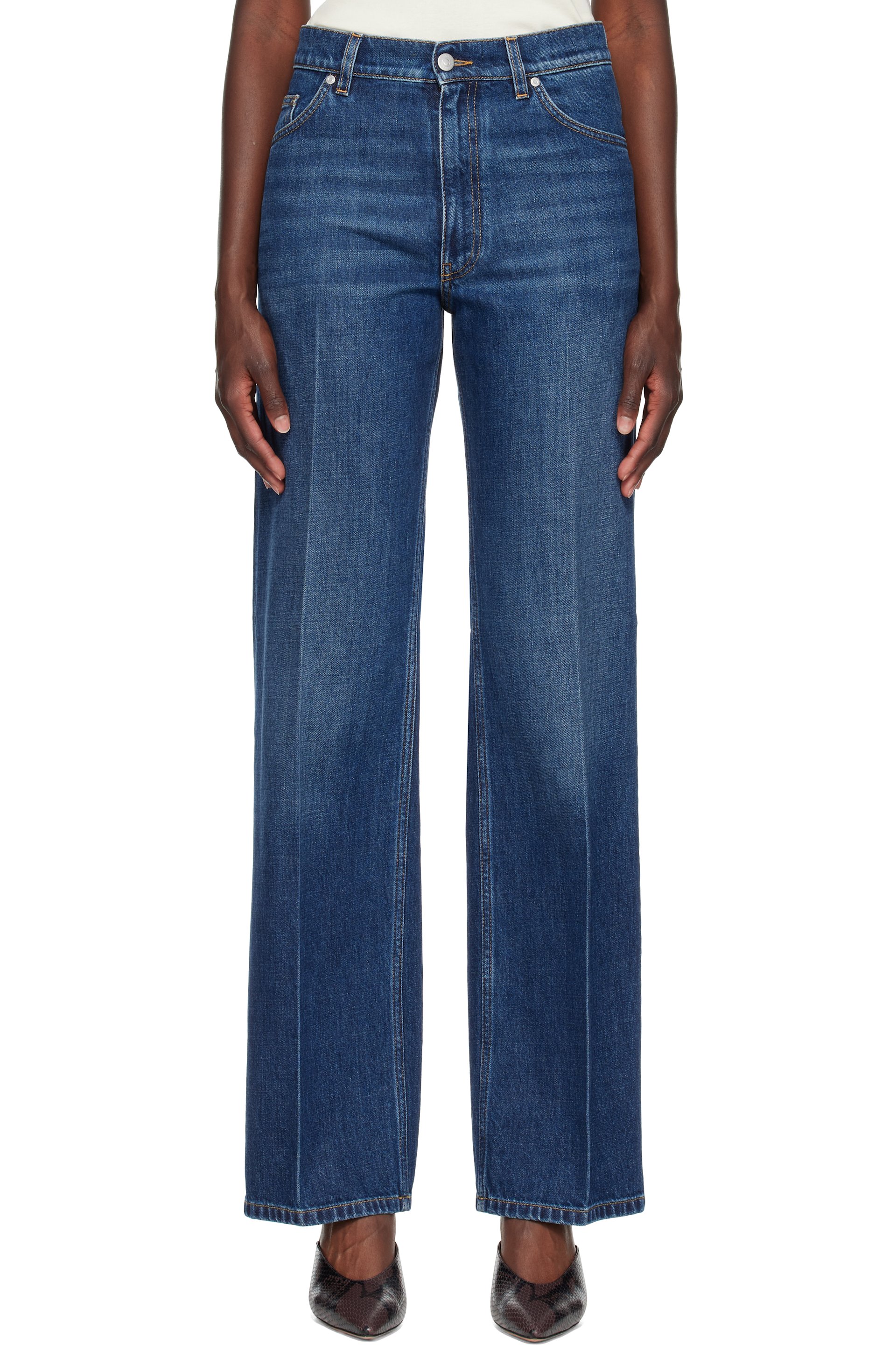 Stella McCartney - Blue Crest-Embroidered Straight Jeans