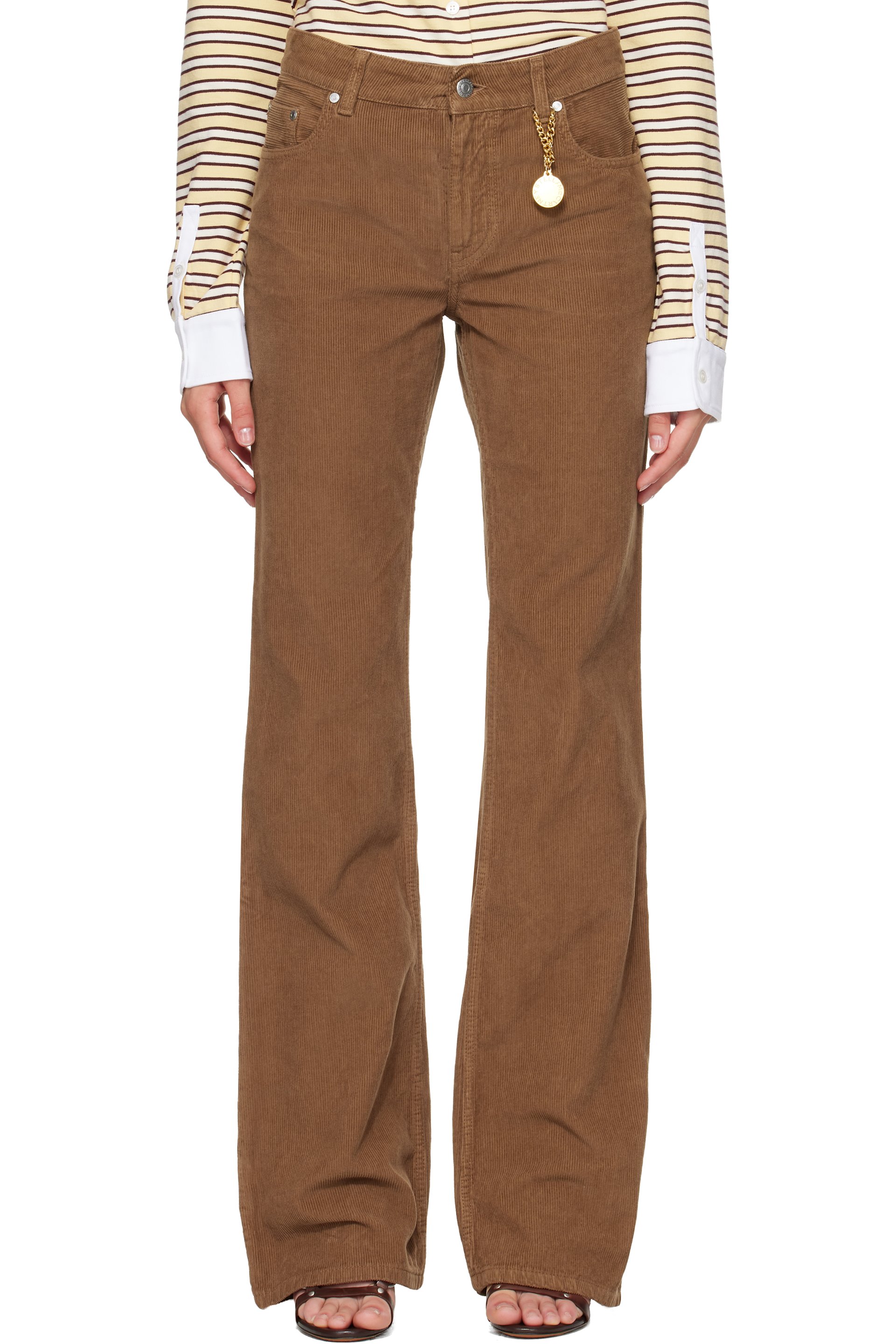 Stella McCartney - Pantalon évasé brun en velours côtelé