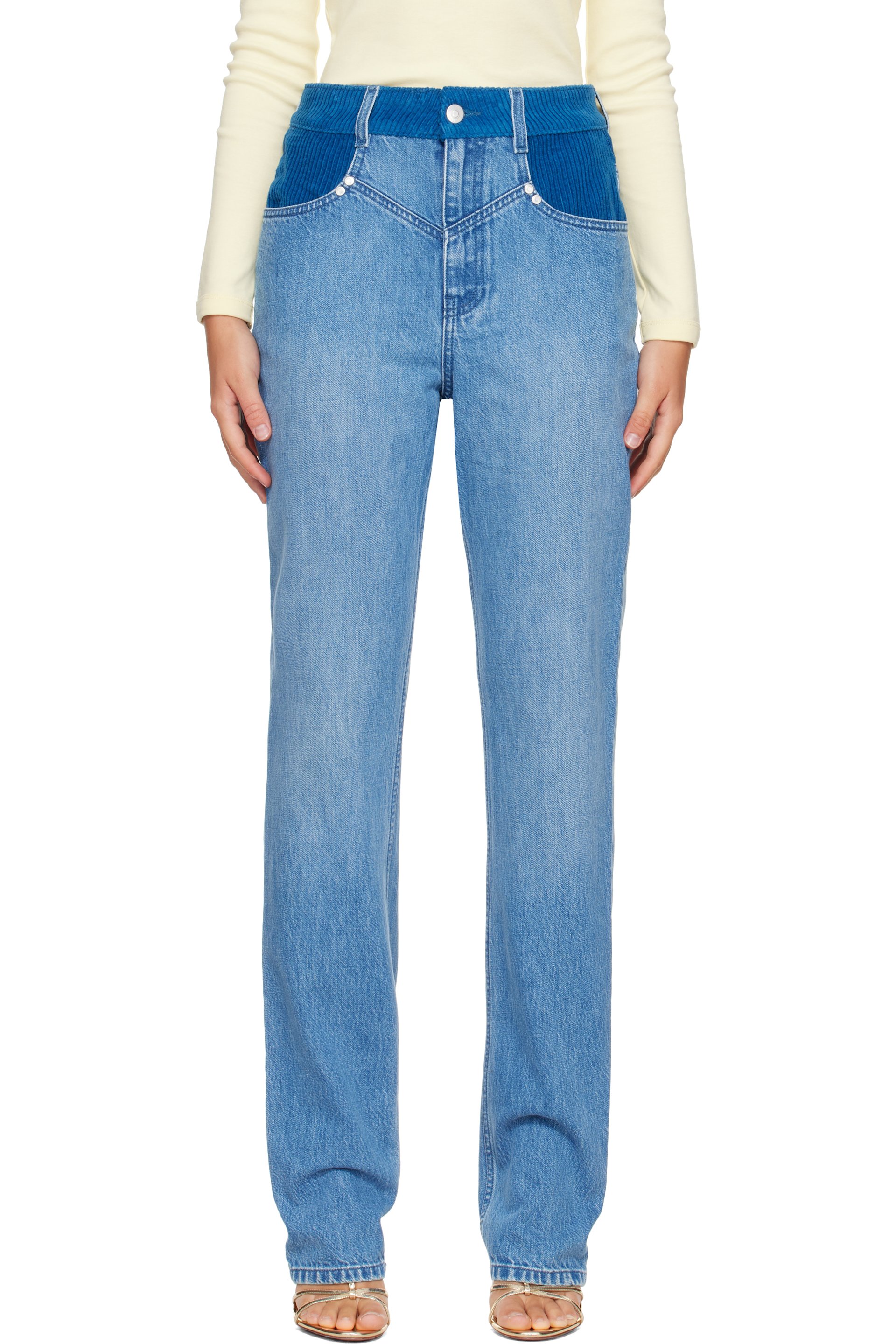 Stella McCartney - Blue Corduroy Panel Slim-Leg Jeans