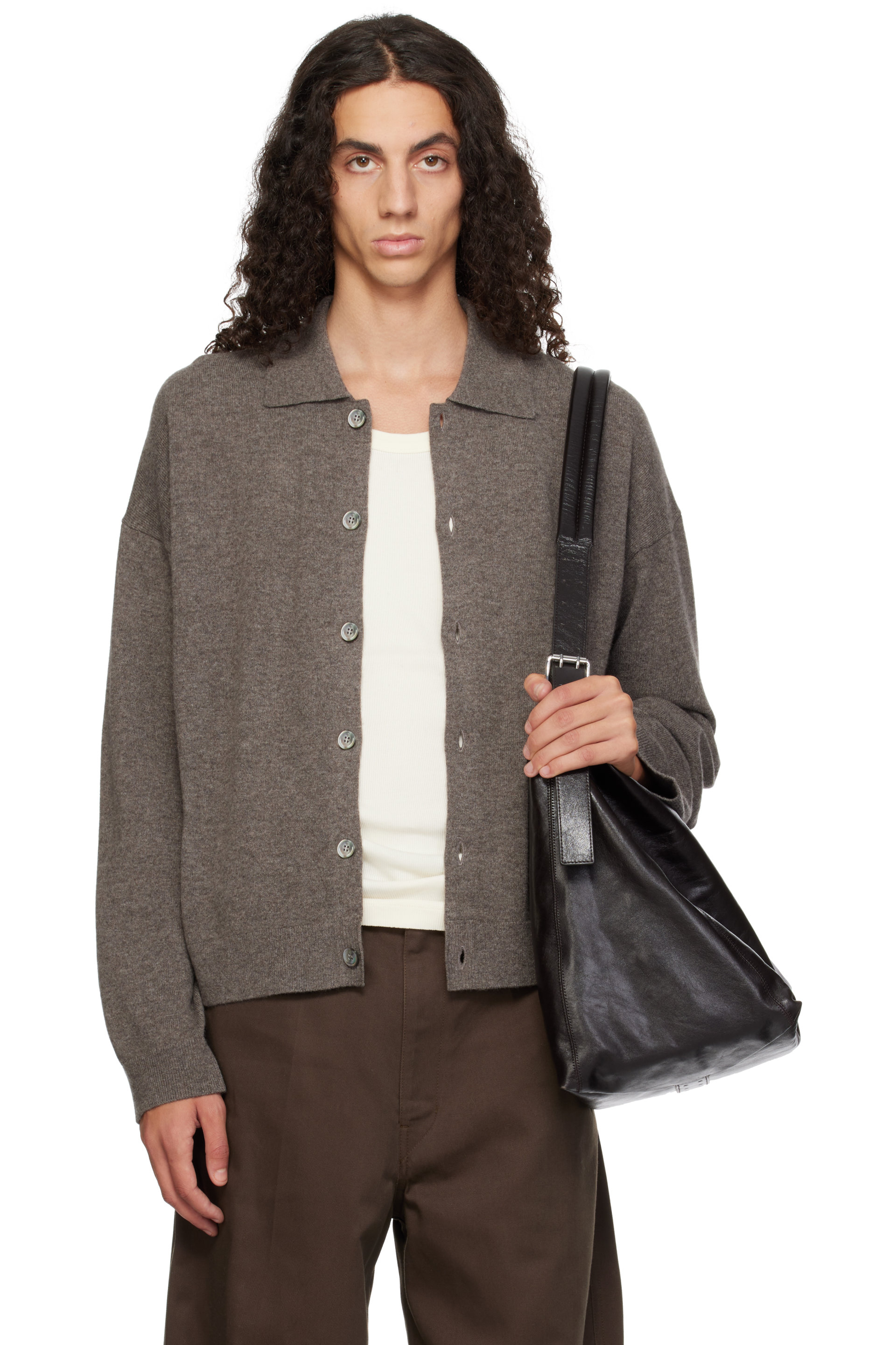 YACAIA - Taupe Y-0017 Oversized Merino Cashmere Cardigan