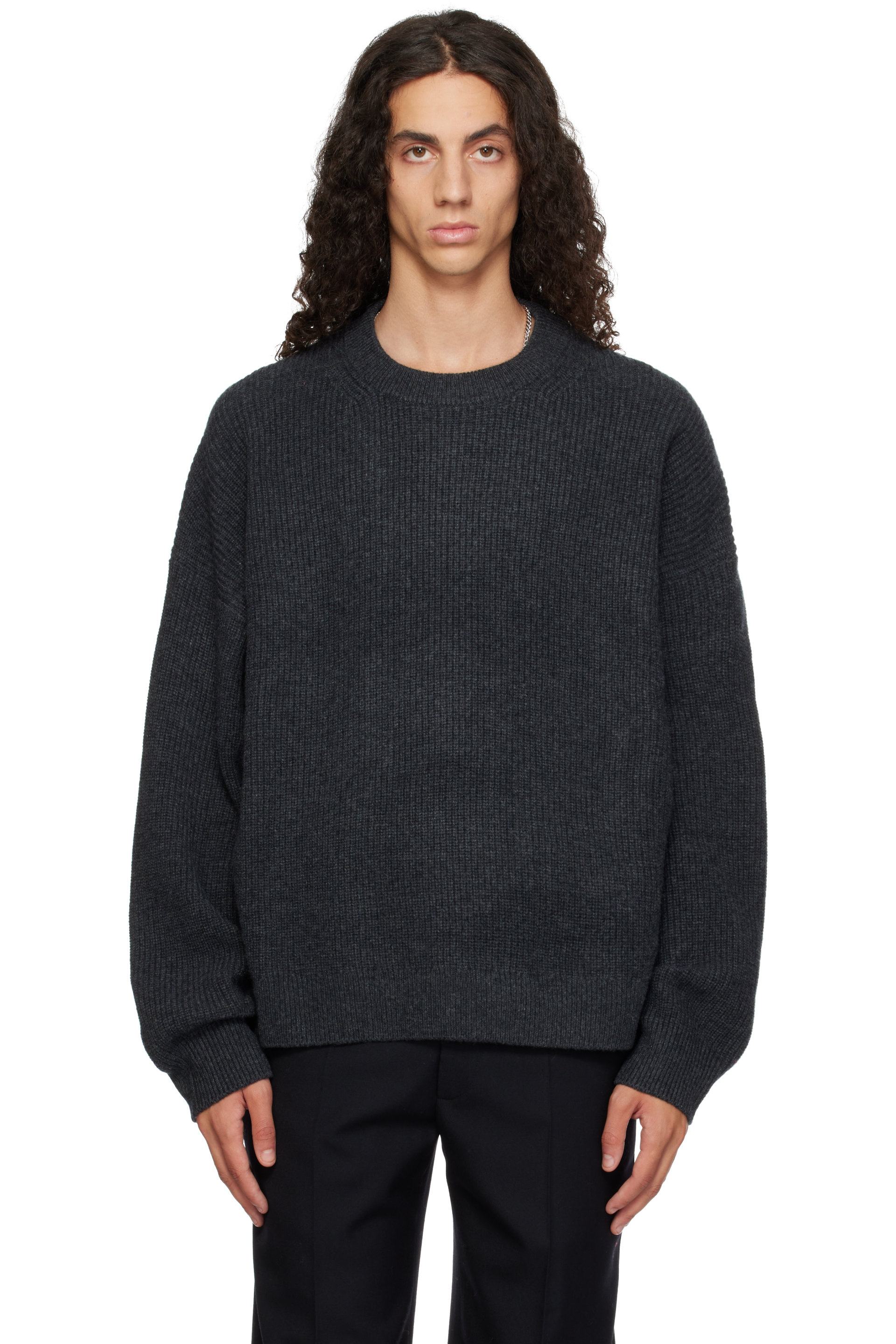 YACAIA - Gray Y-0013 Oversized Ribbed Sweater