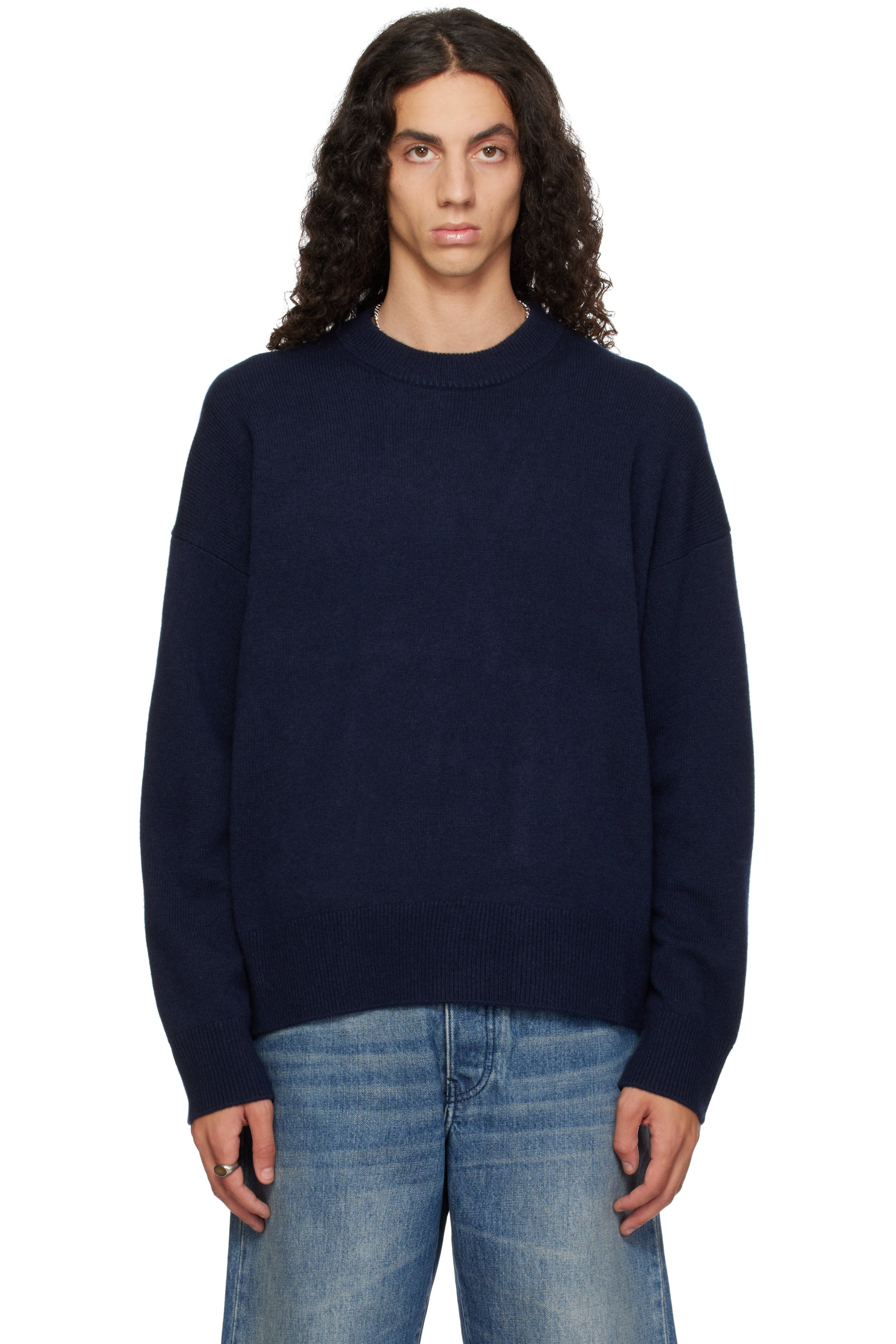 YACAIA - Navy Y-0008 Oversized Merino Cashmere Sweater