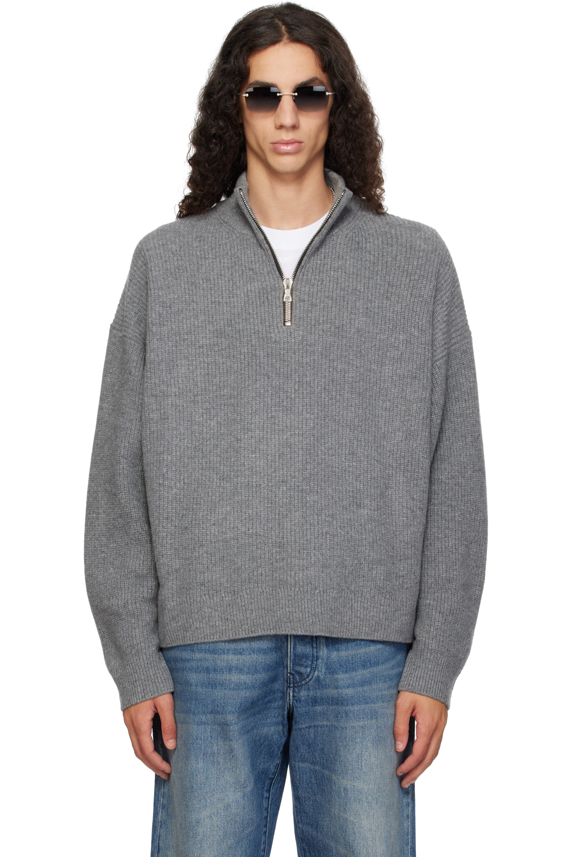 YACAIA - Gray Y-0019 Half-Zip Merino & Cashmere Sweater