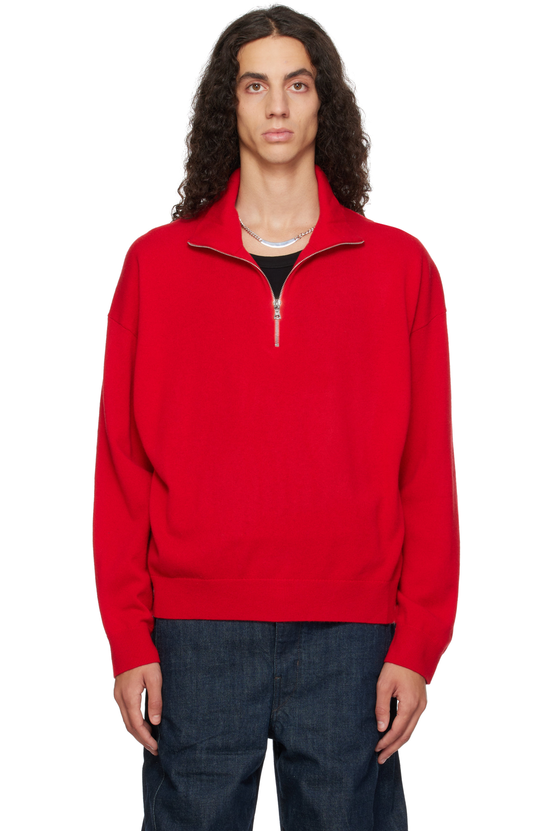 YACAIA - Red Y-0019 Half-Zip Merino & Cashmere Sweater