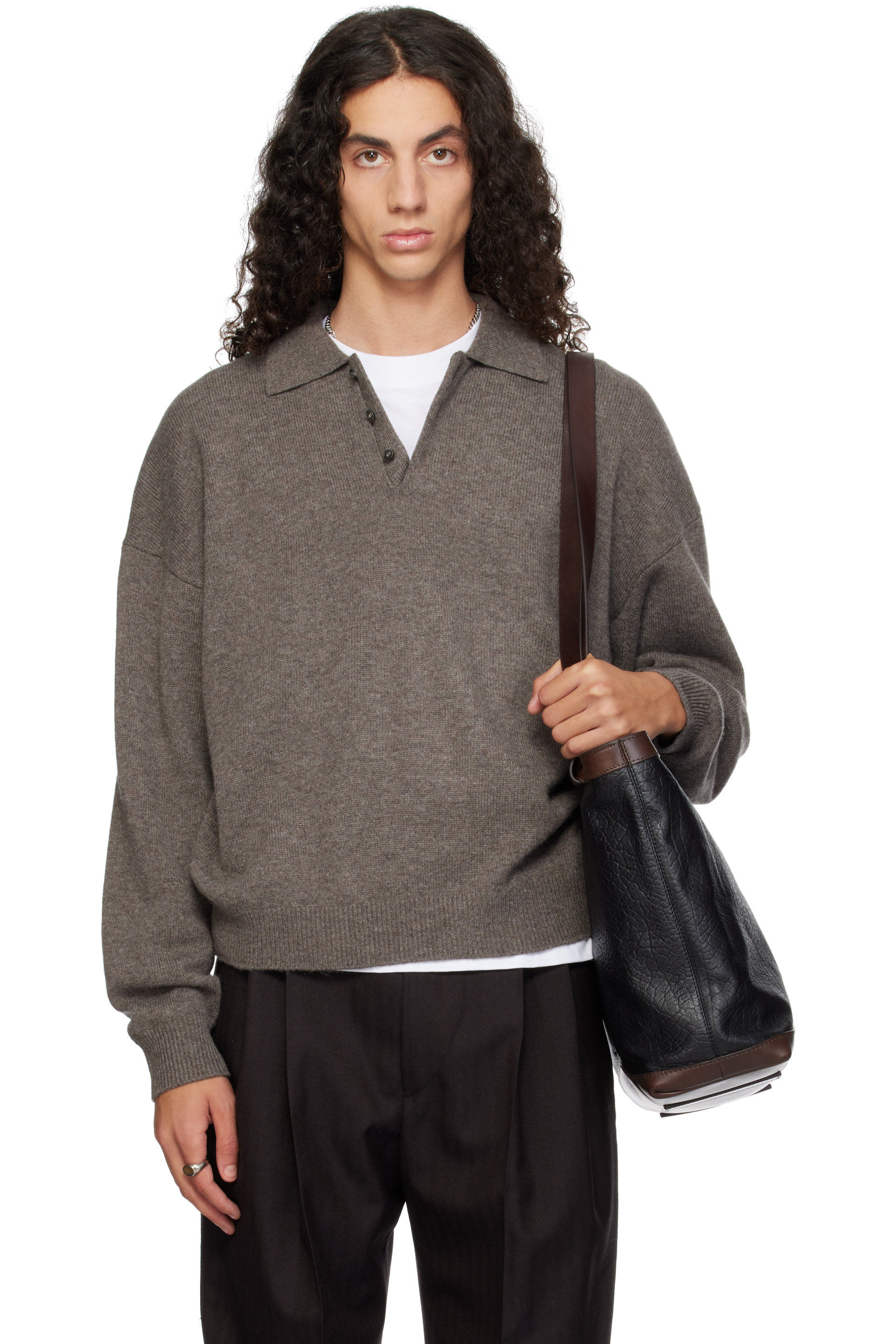 YACAIA - Brown Y-0024 Oversized Merino Polo
