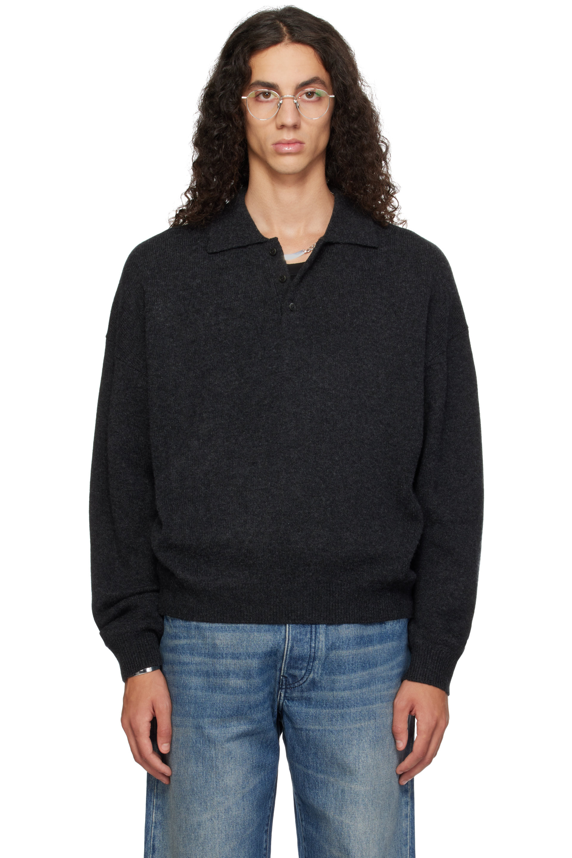 YACAIA - Gray Y-0024 Oversized Merino Polo