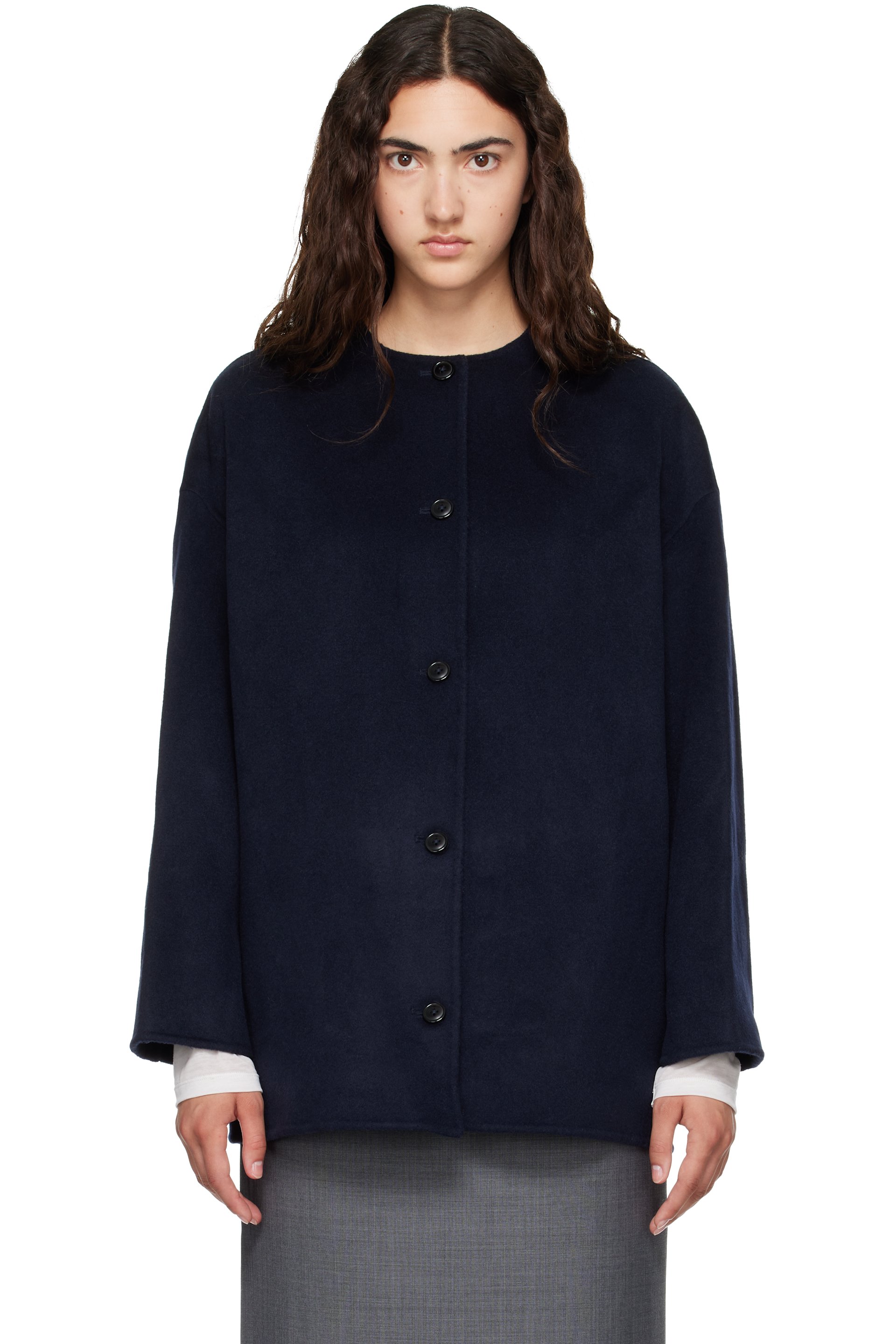 Loulou de Saison - Navy DUNNE LDS Oval-Shaped Short Coat