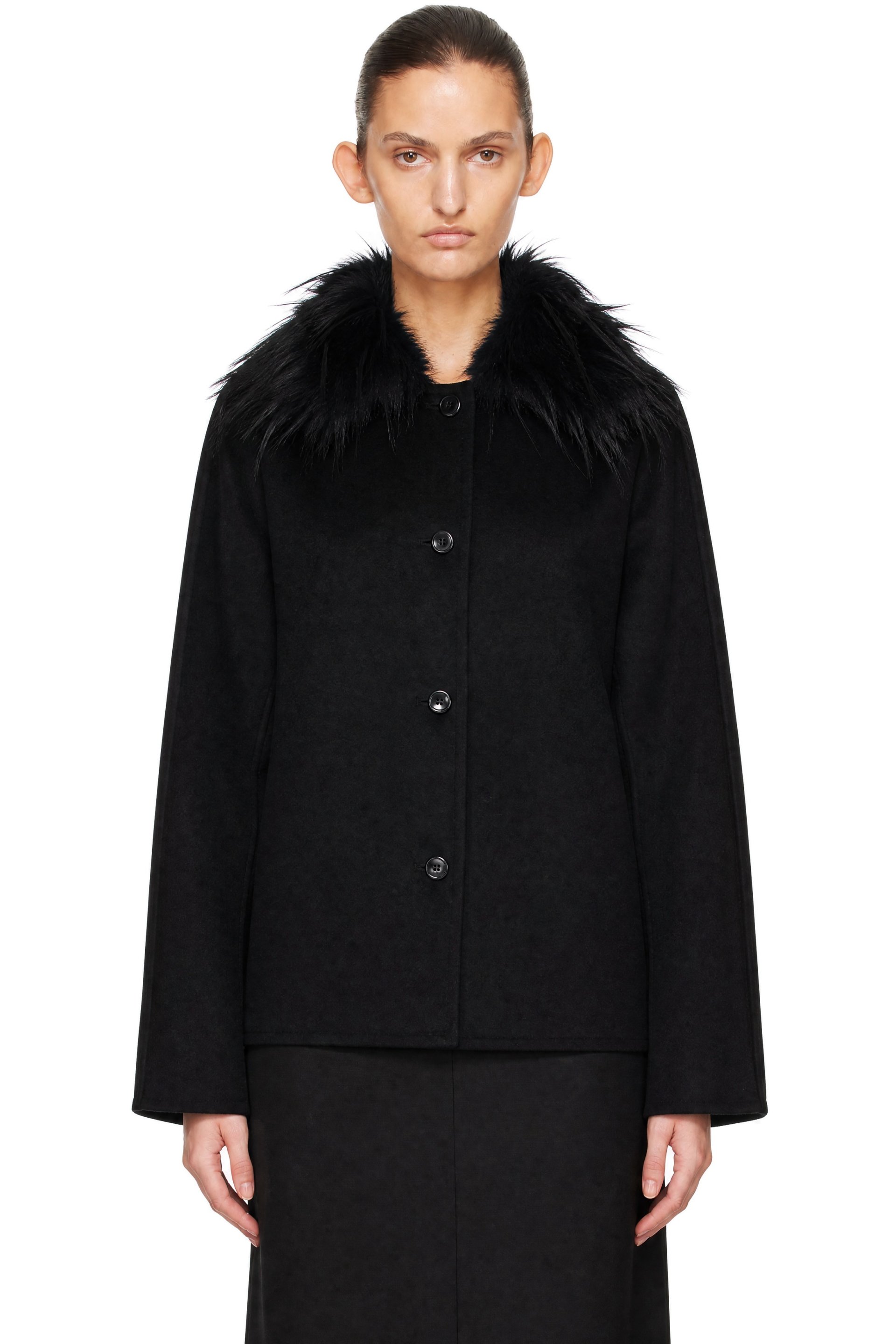 Loulou de Saison - Black Rafe Detachable Faux-Fur Collar Jacket