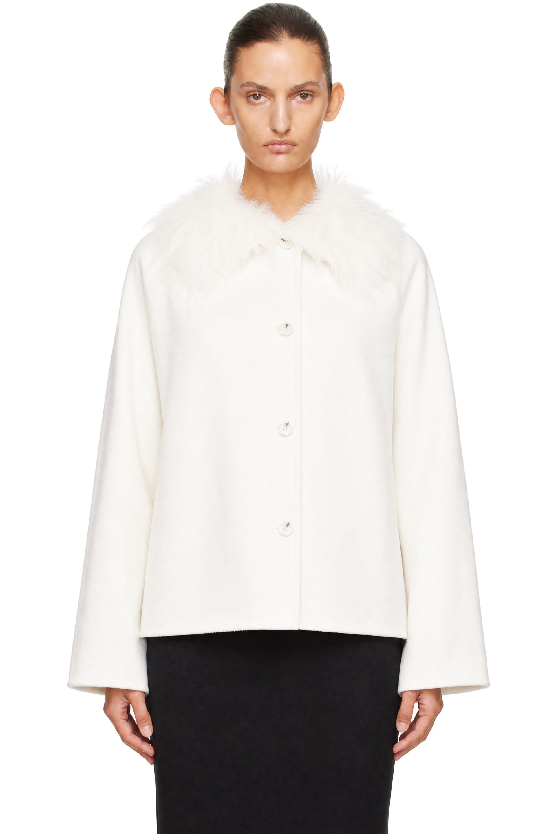 Loulou de Saison - White Rafe Detachable Faux-Fur Collar Jacket