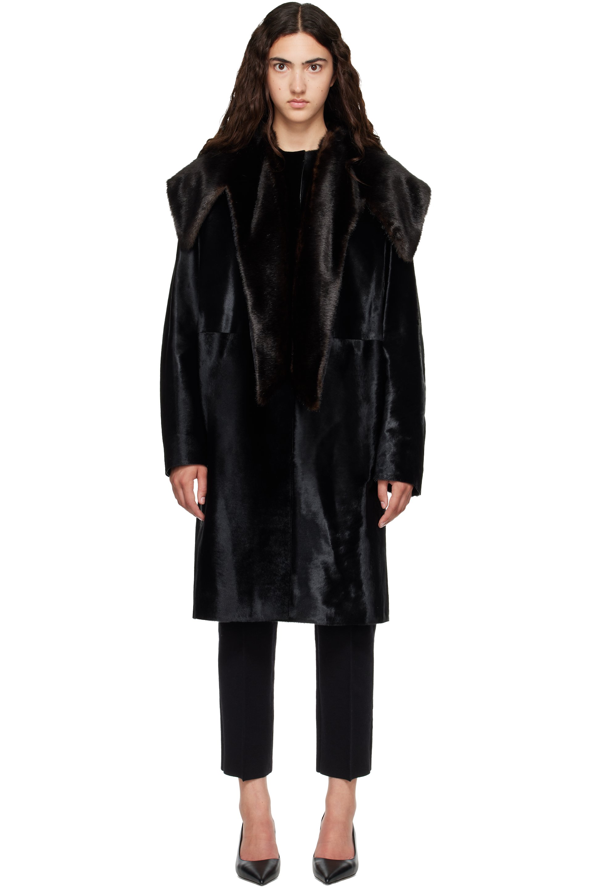 Loulou de Saison - Black LOTTA Pony-Effect Leather Coat