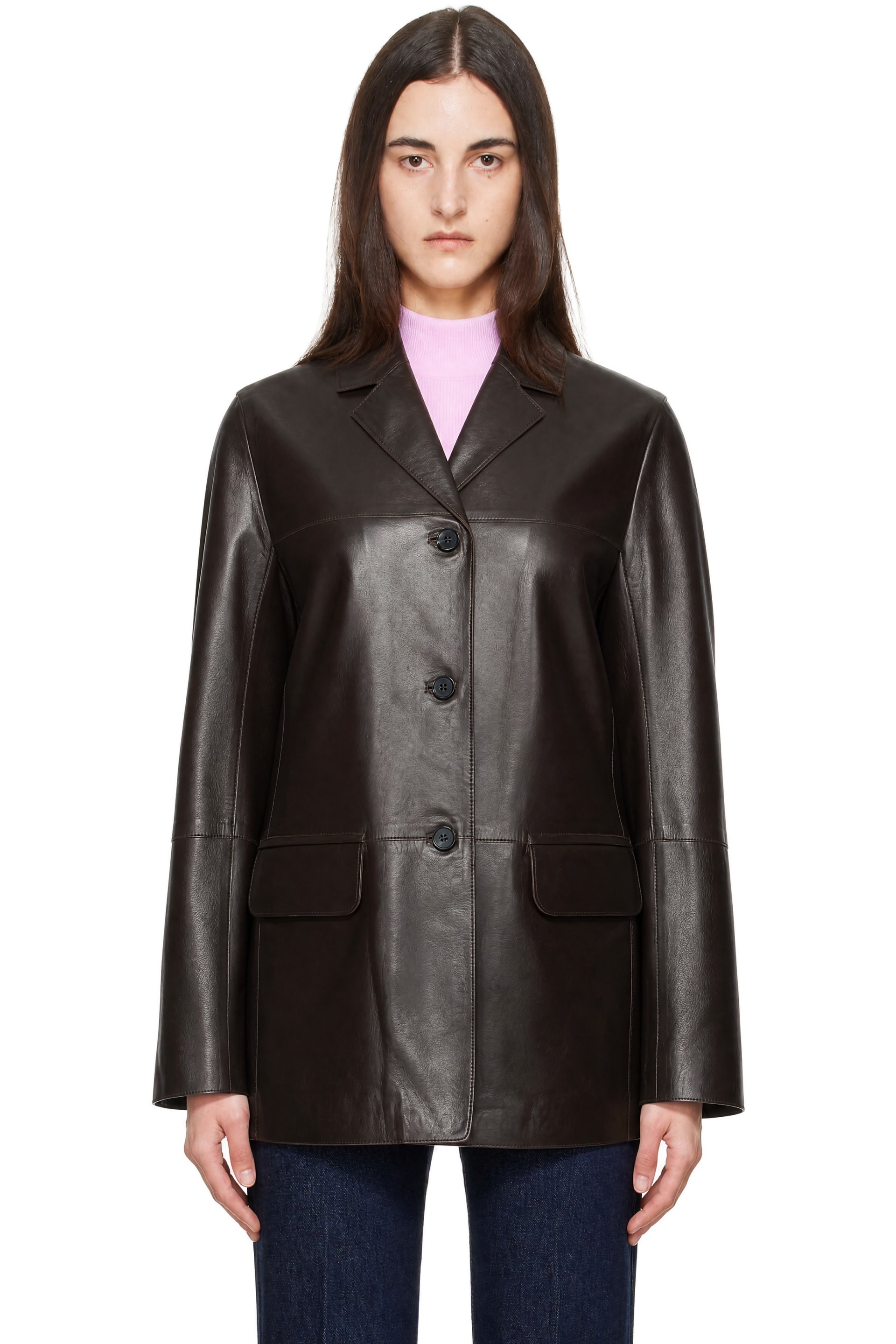 Loulou de Saison - Brown NARI Straight Leather Jacket