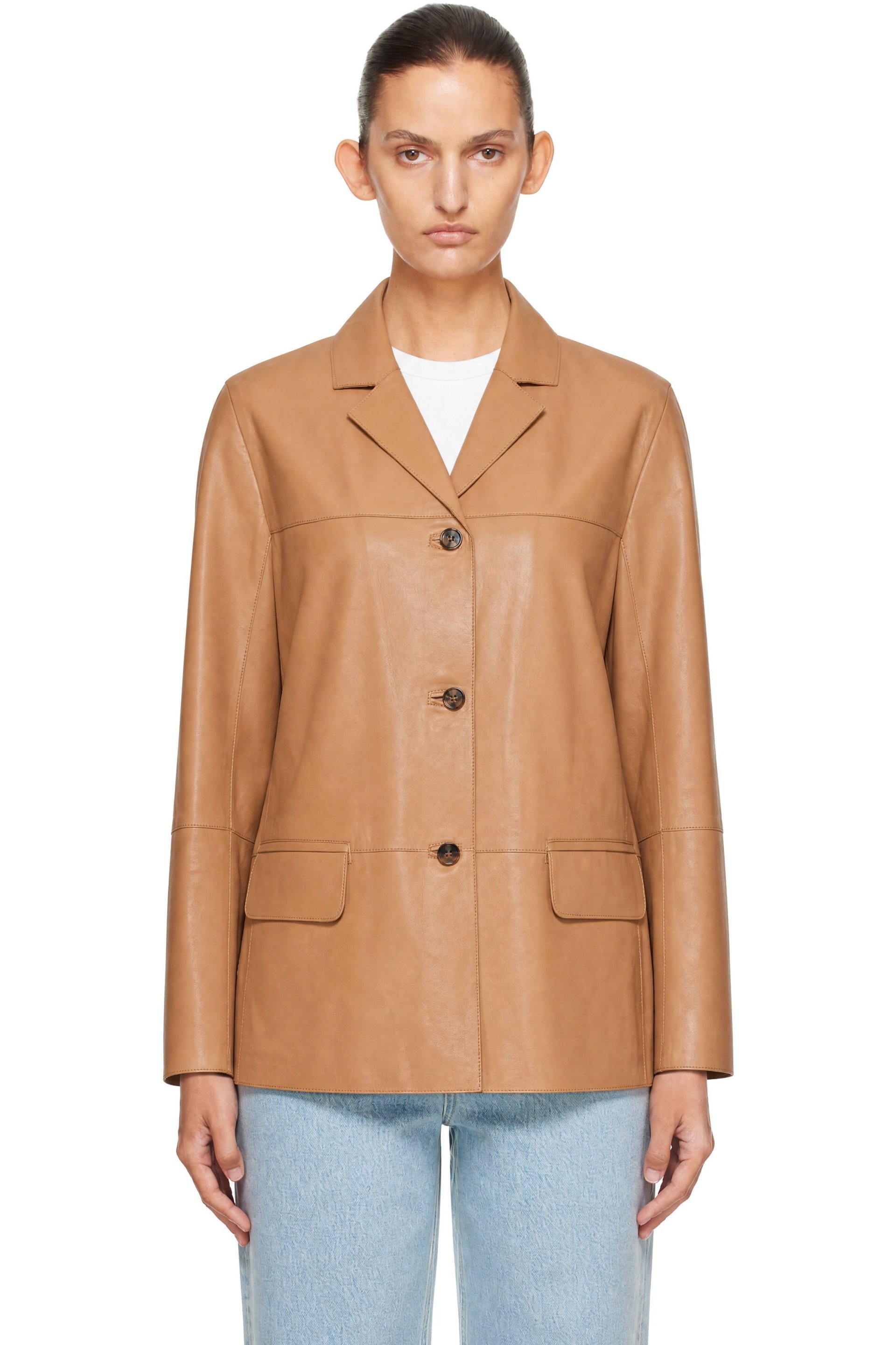 Loulou de Saison - Tan NARI Straight Leather Jacket