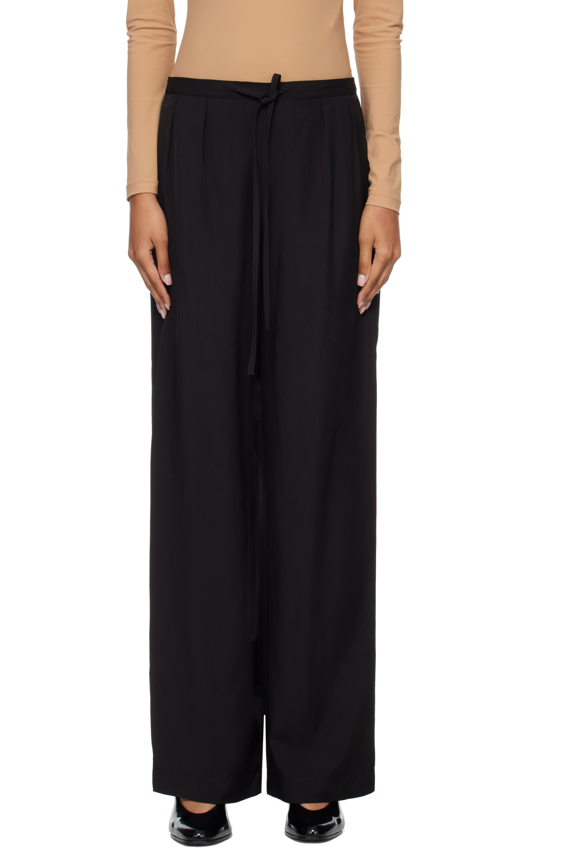 Loulou de Saison - Black Ellon Straight Leg Drawstring Trousers