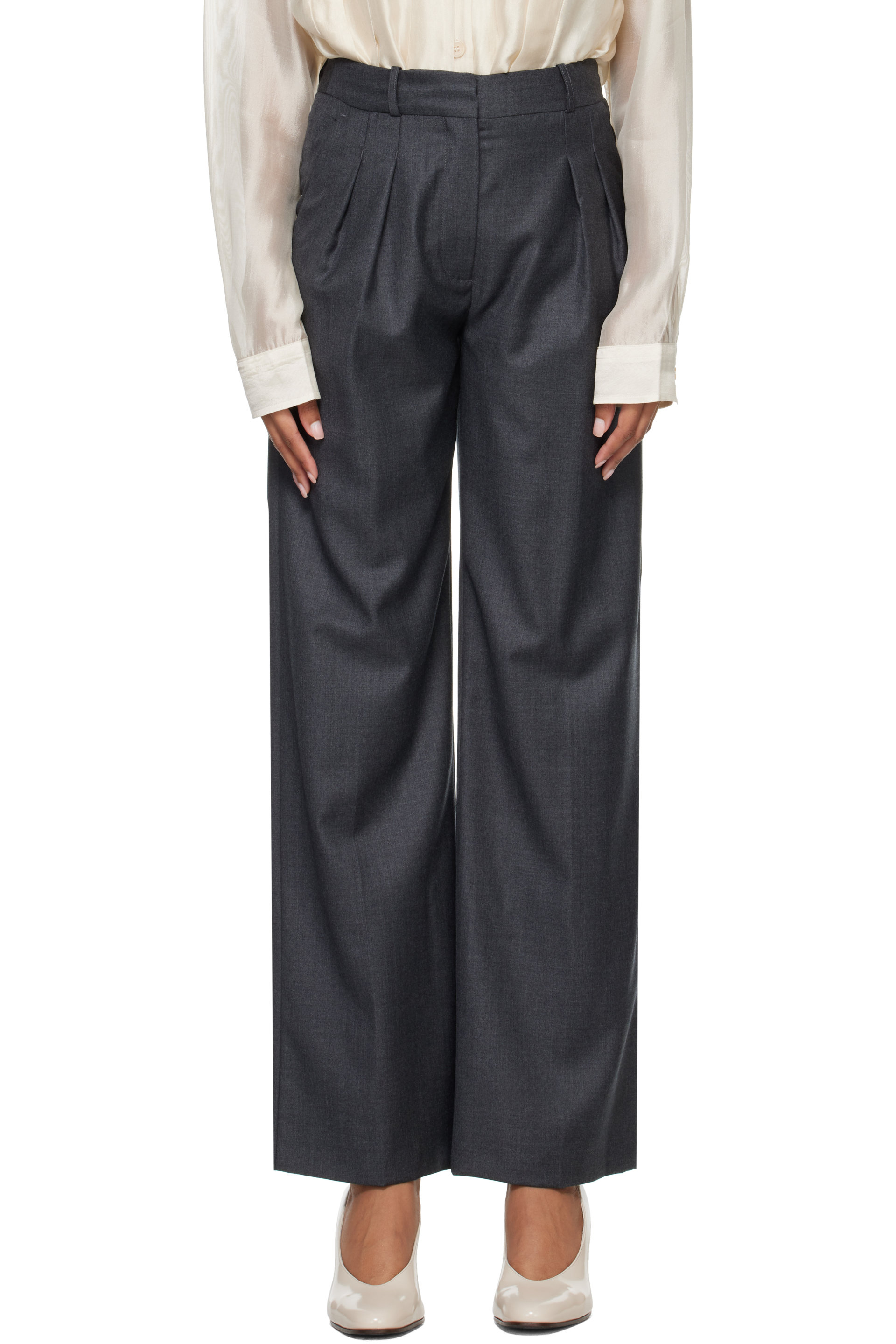 Loulou de Saison - Gray Sbiru Virgin Wool Pleated Trousers