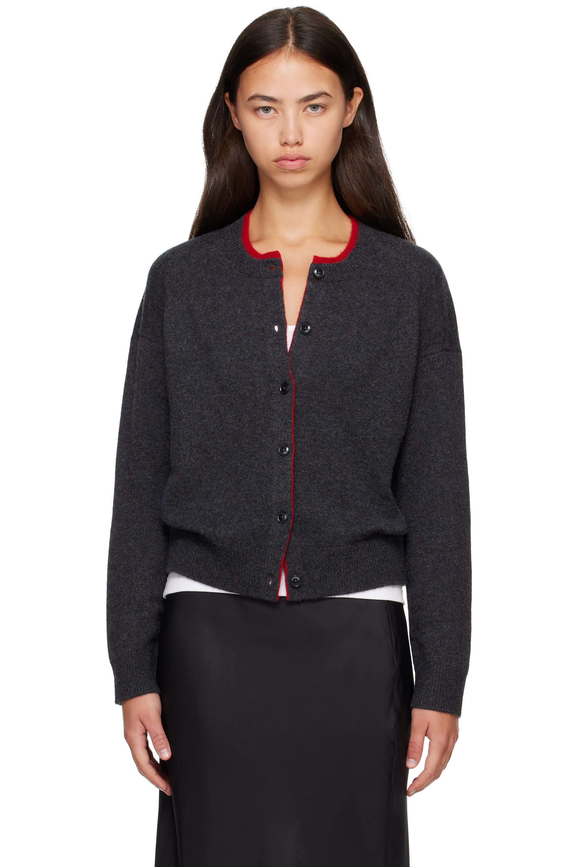 Loulou de Saison - Gray & Red NICOLA Bicolor Cashmere Cardigan