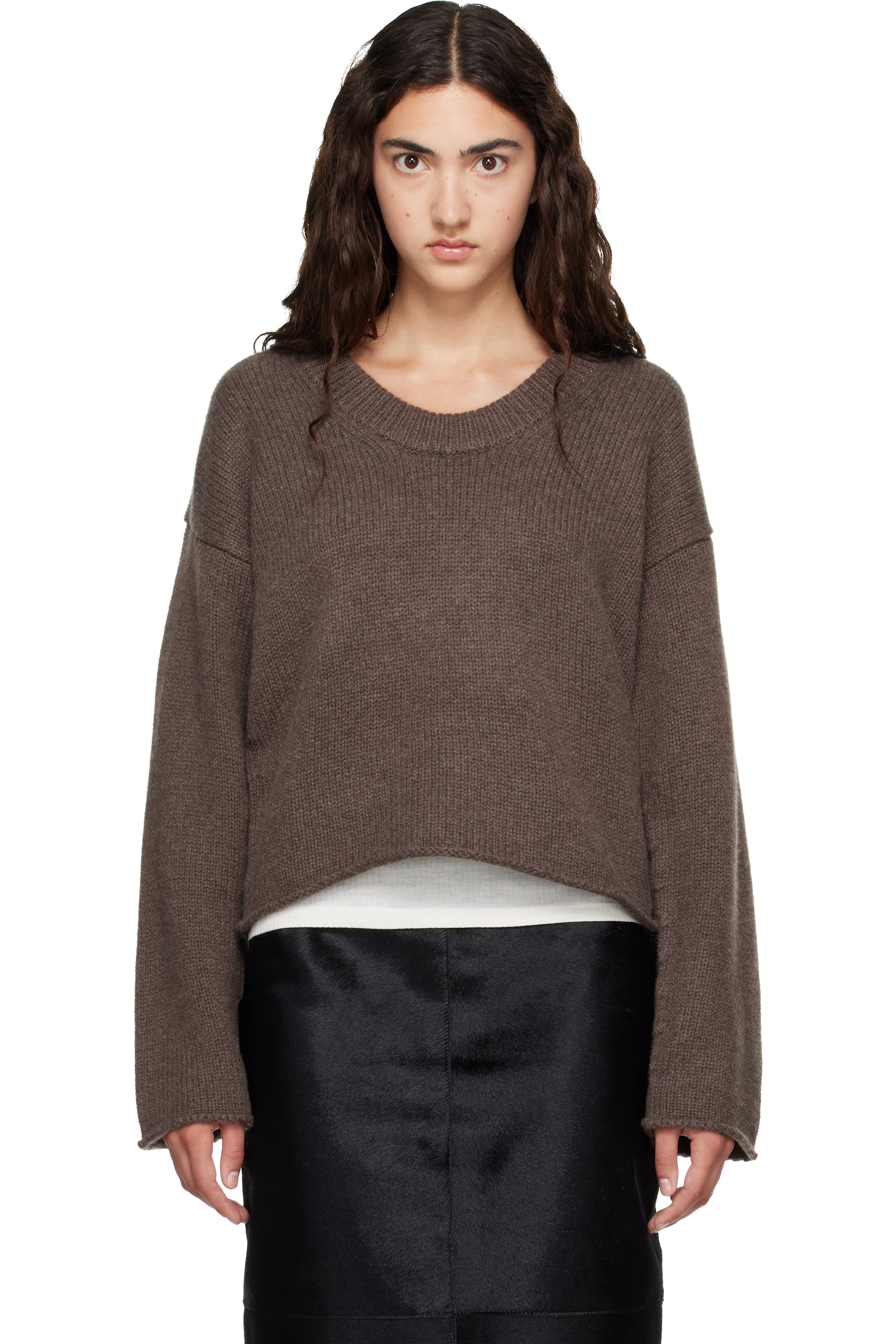 Loulou de Saison - Brown DERRY LDS U Neck Cashmere Sweater