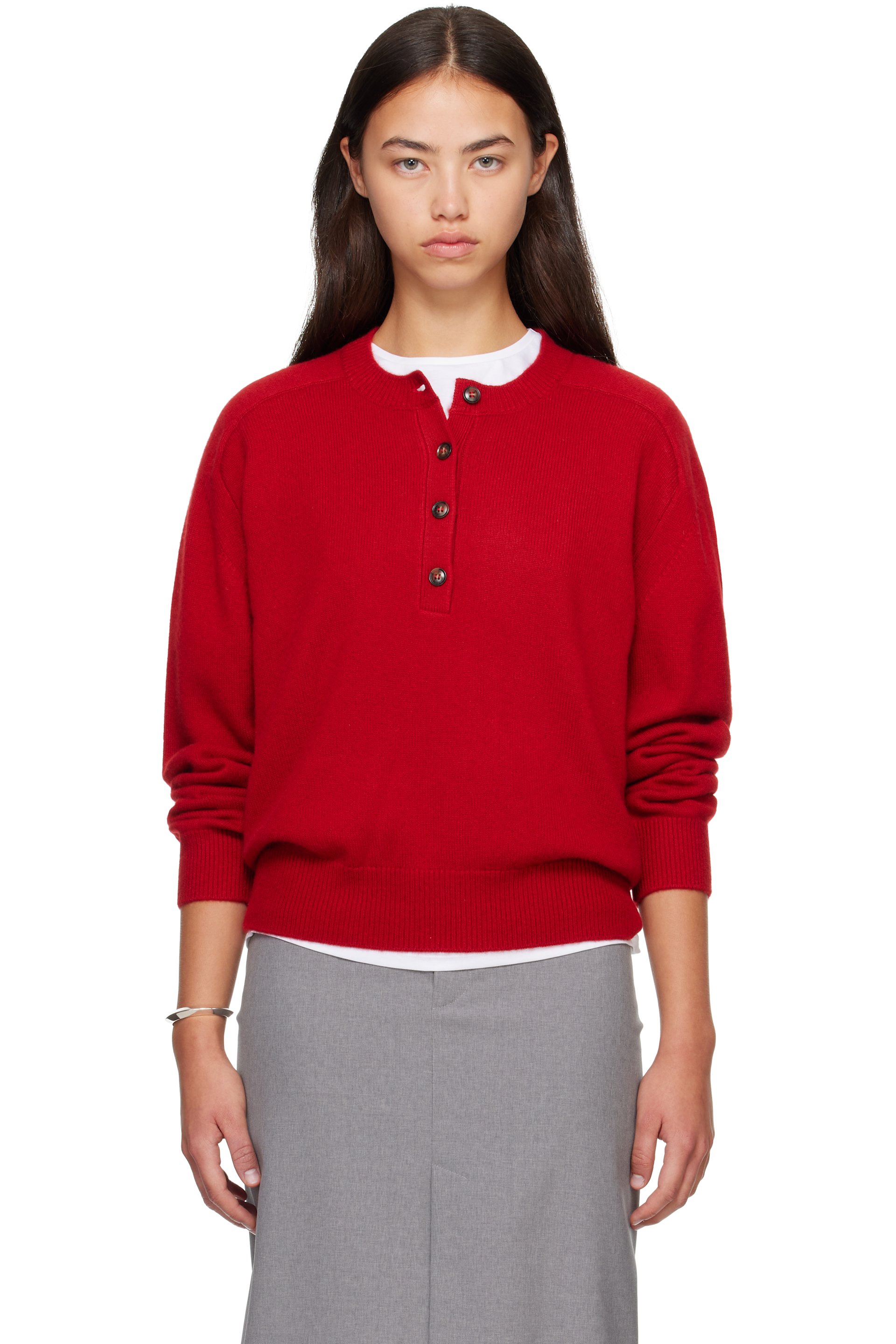 Loulou de Saison - Red MALO Oversized Henley Sweater