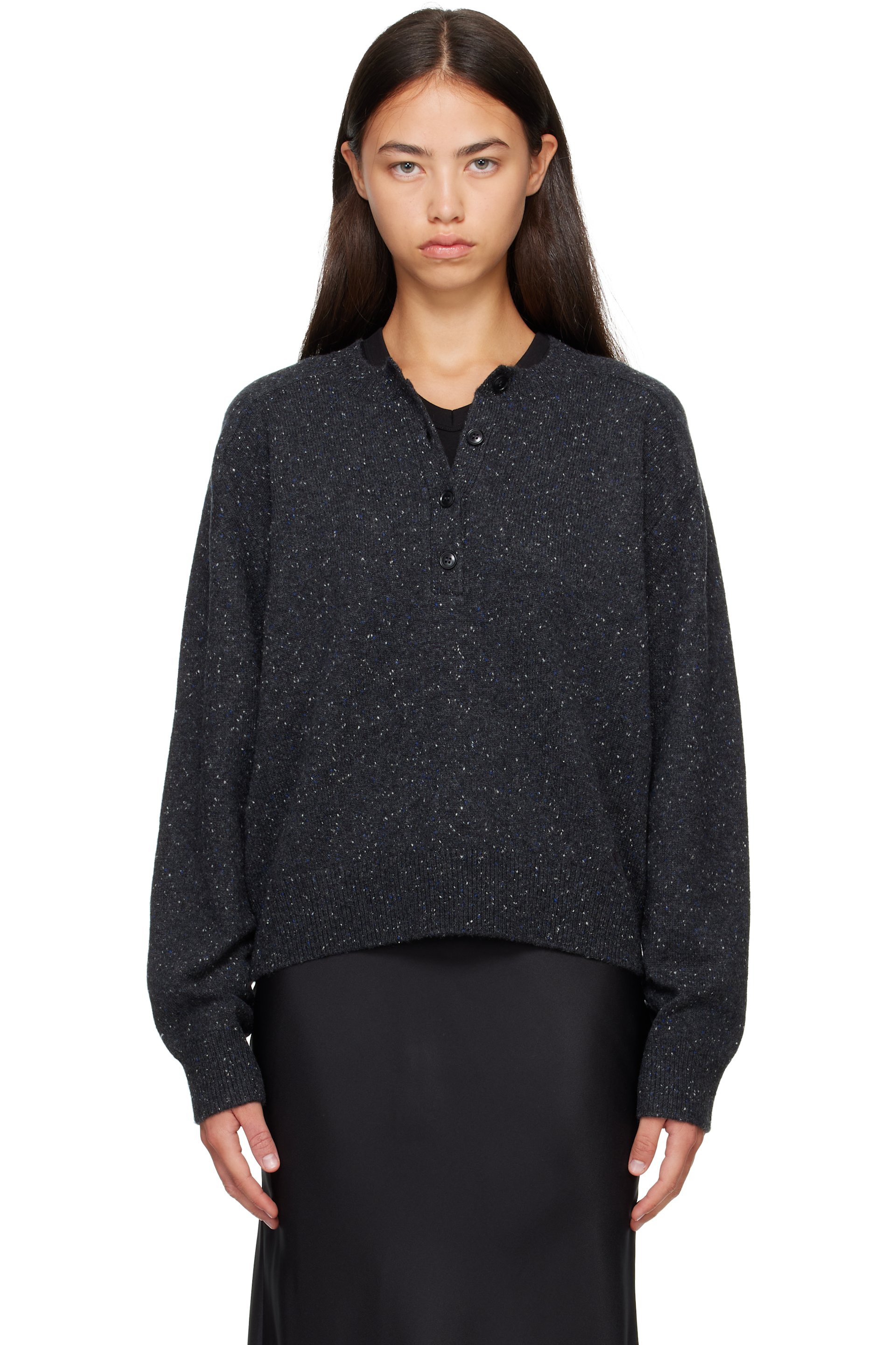 Loulou de Saison - Gray MALO Oversized Henley Sweater
