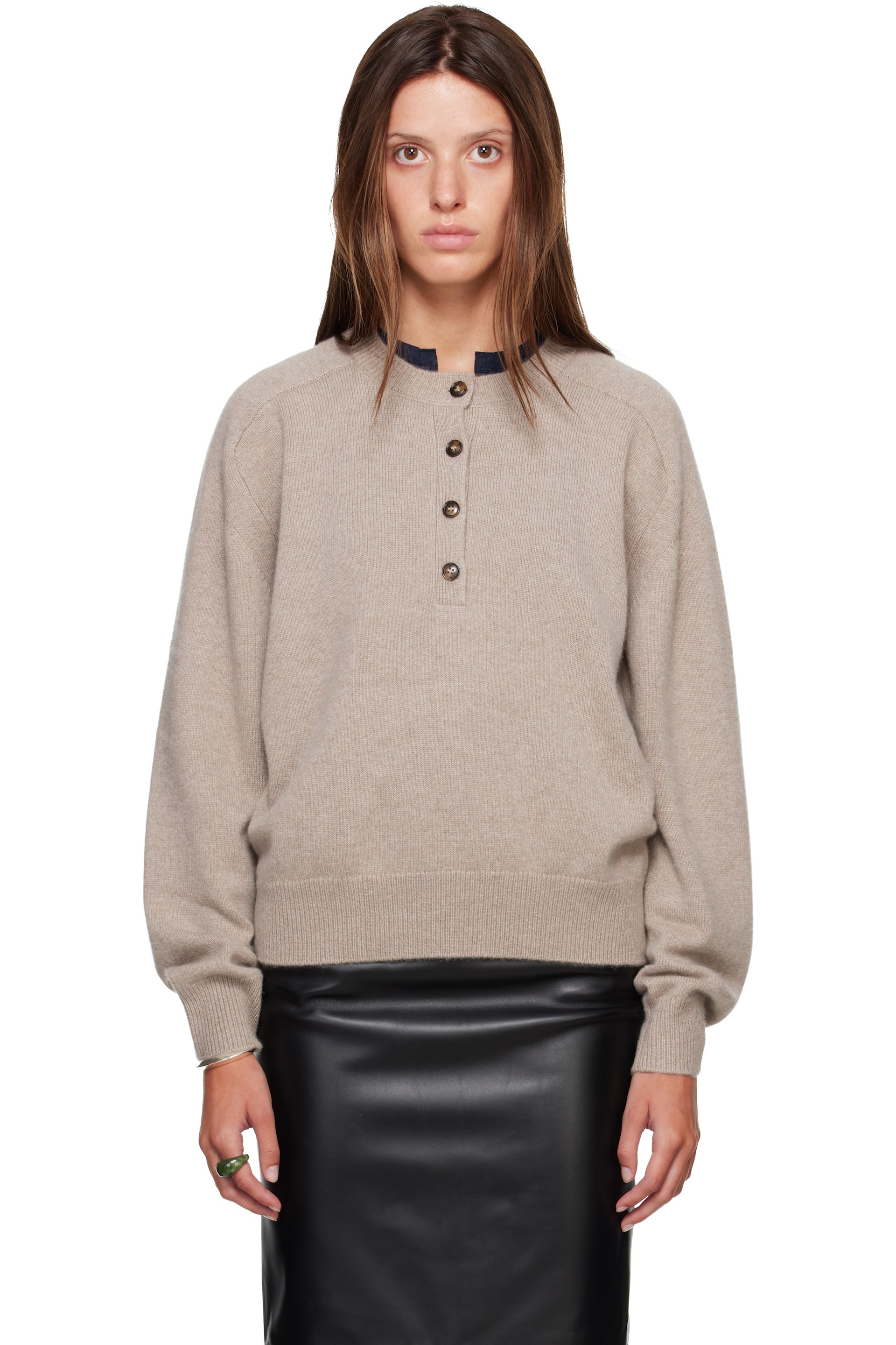 Loulou de Saison - Taupe MALO Oversized Henley Sweater
