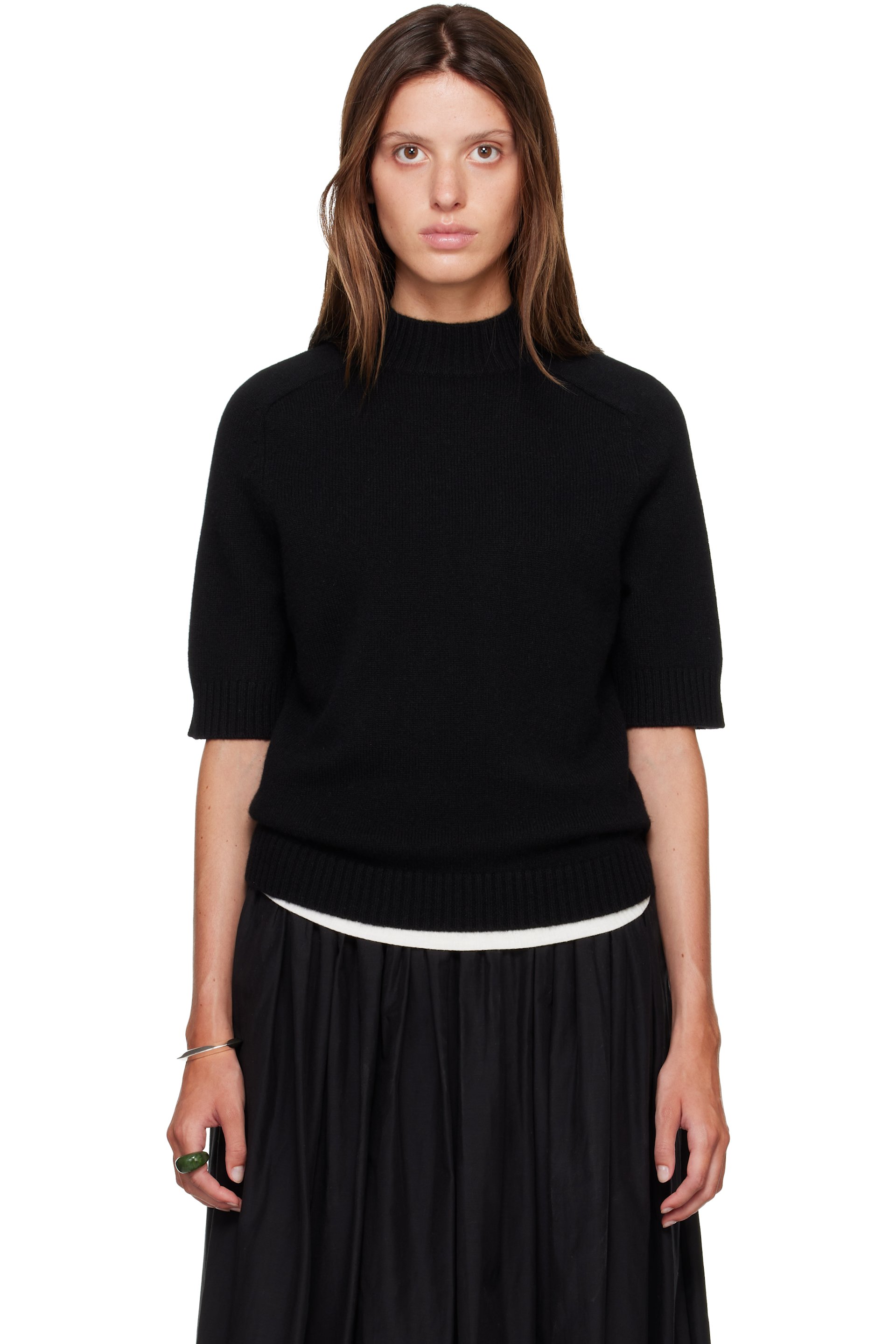 Loulou de Saison - Black RUTH Stand Collar Cashmere Top