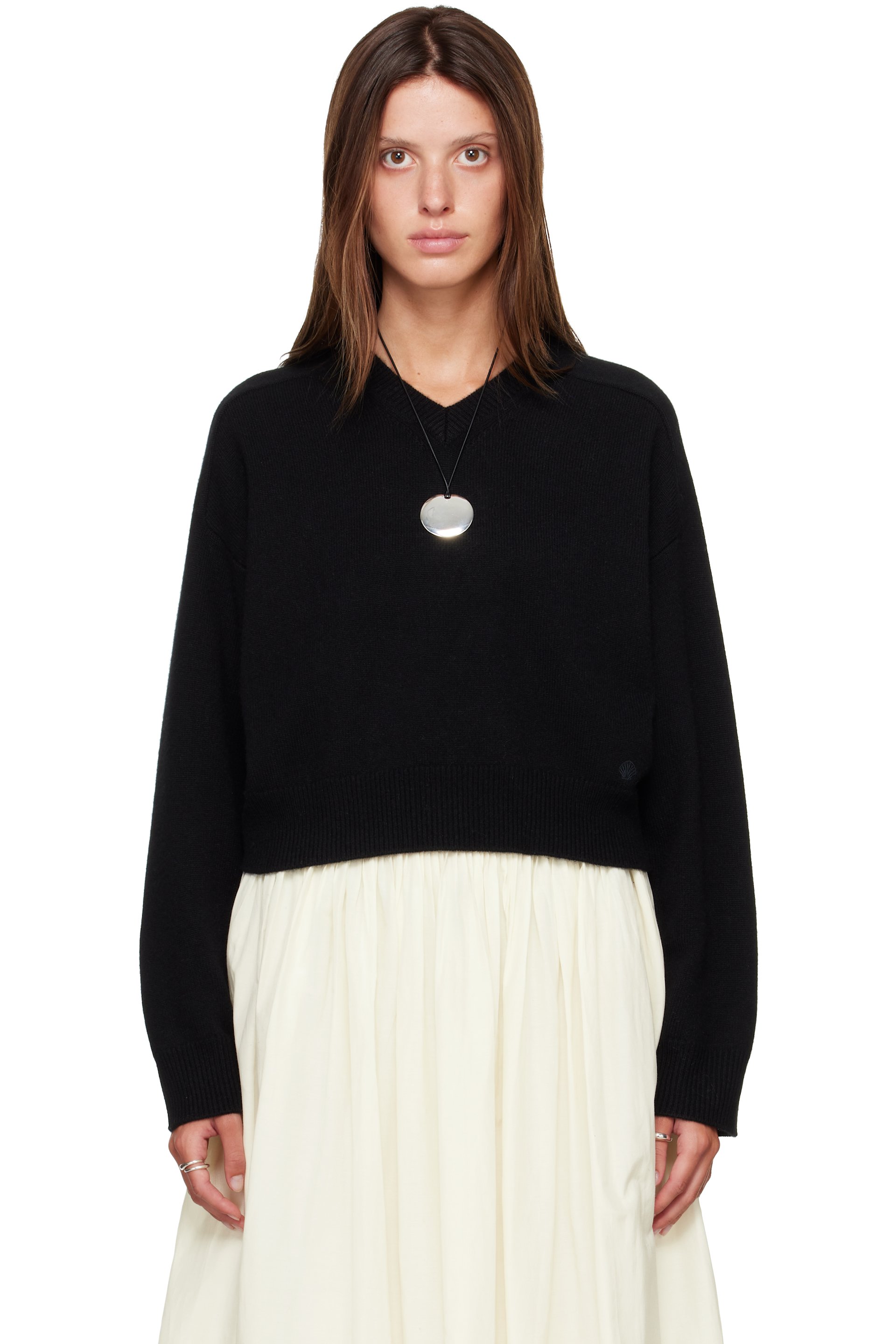 Loulou de Saison - Black ANZOR LDS Cashmere V Neck Sweater
