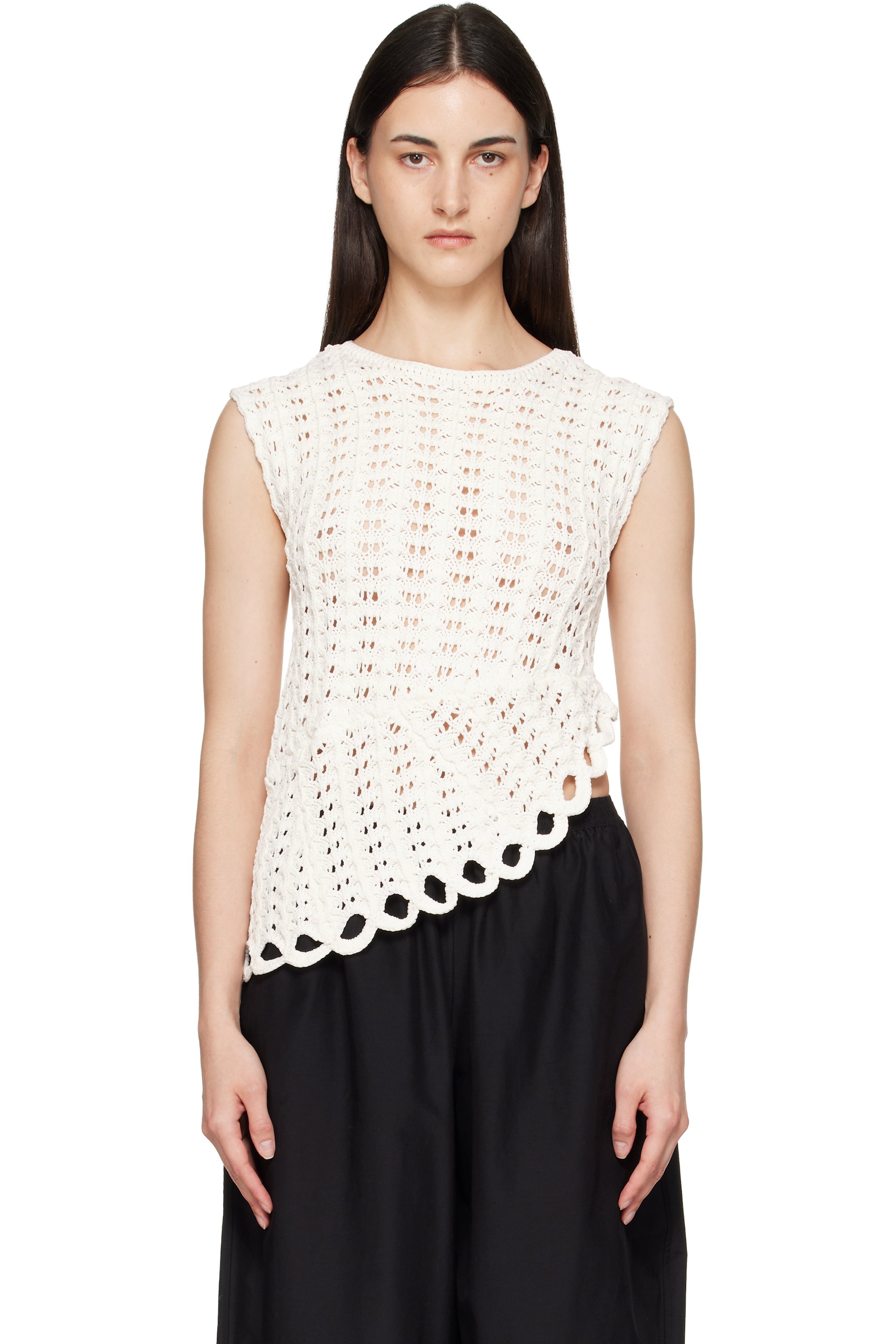 Loulou de Saison - White Saez Ruffled Crochet Top