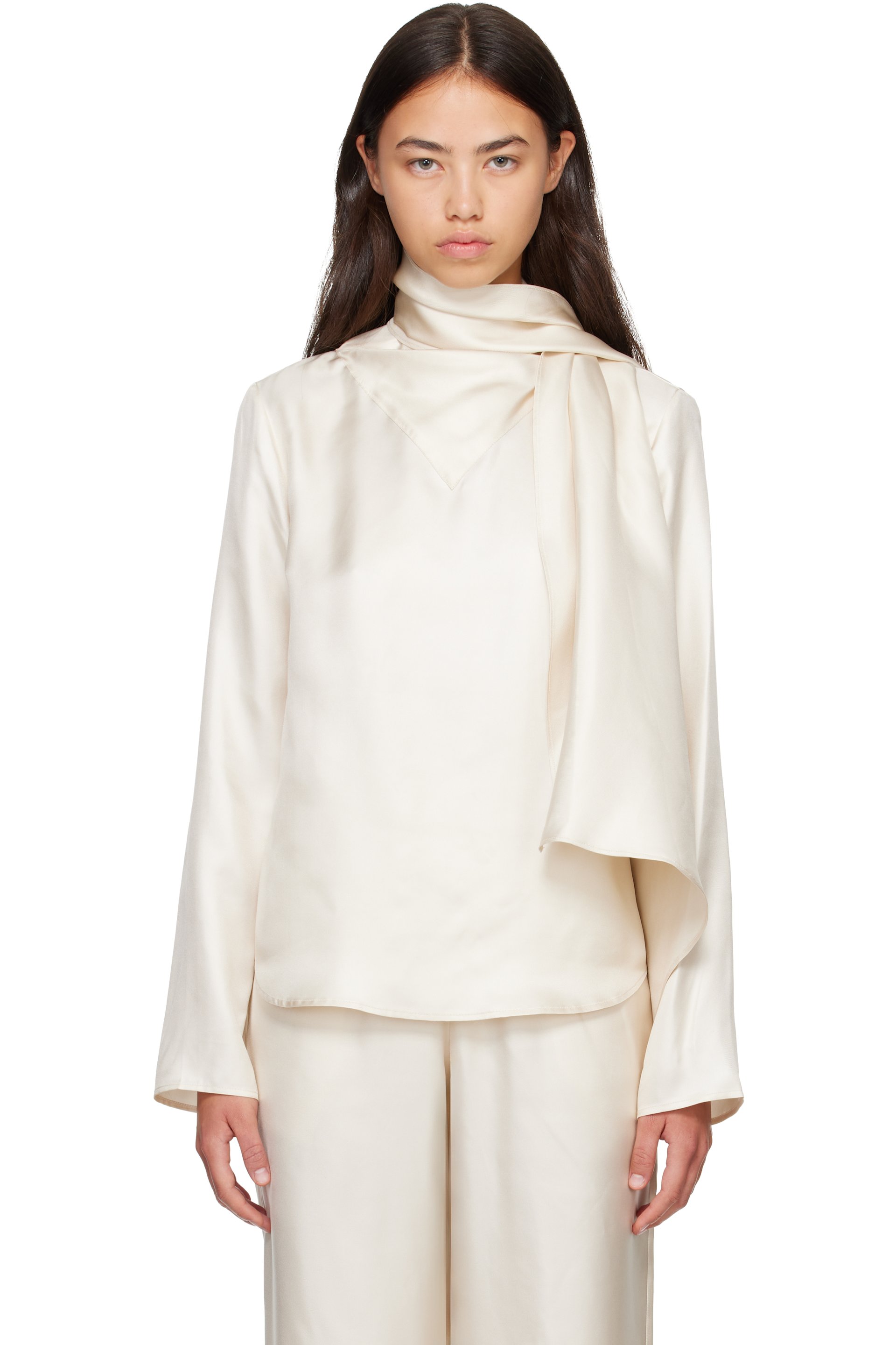Loulou de Saison - Off-White GALA Silk Twill Scarf Blouse