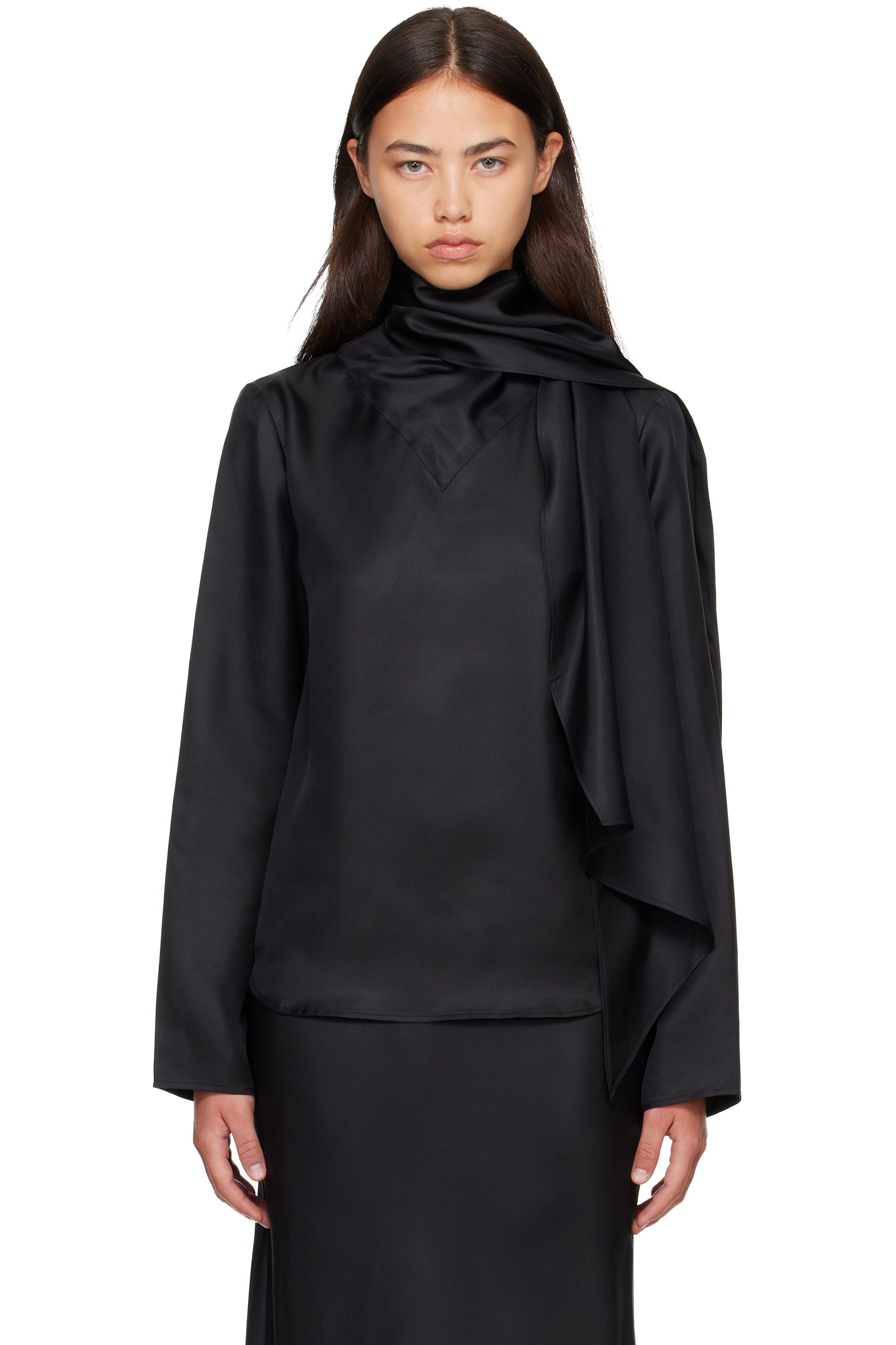 Loulou de Saison - Black GALA Silk Twill Scarf Blouse