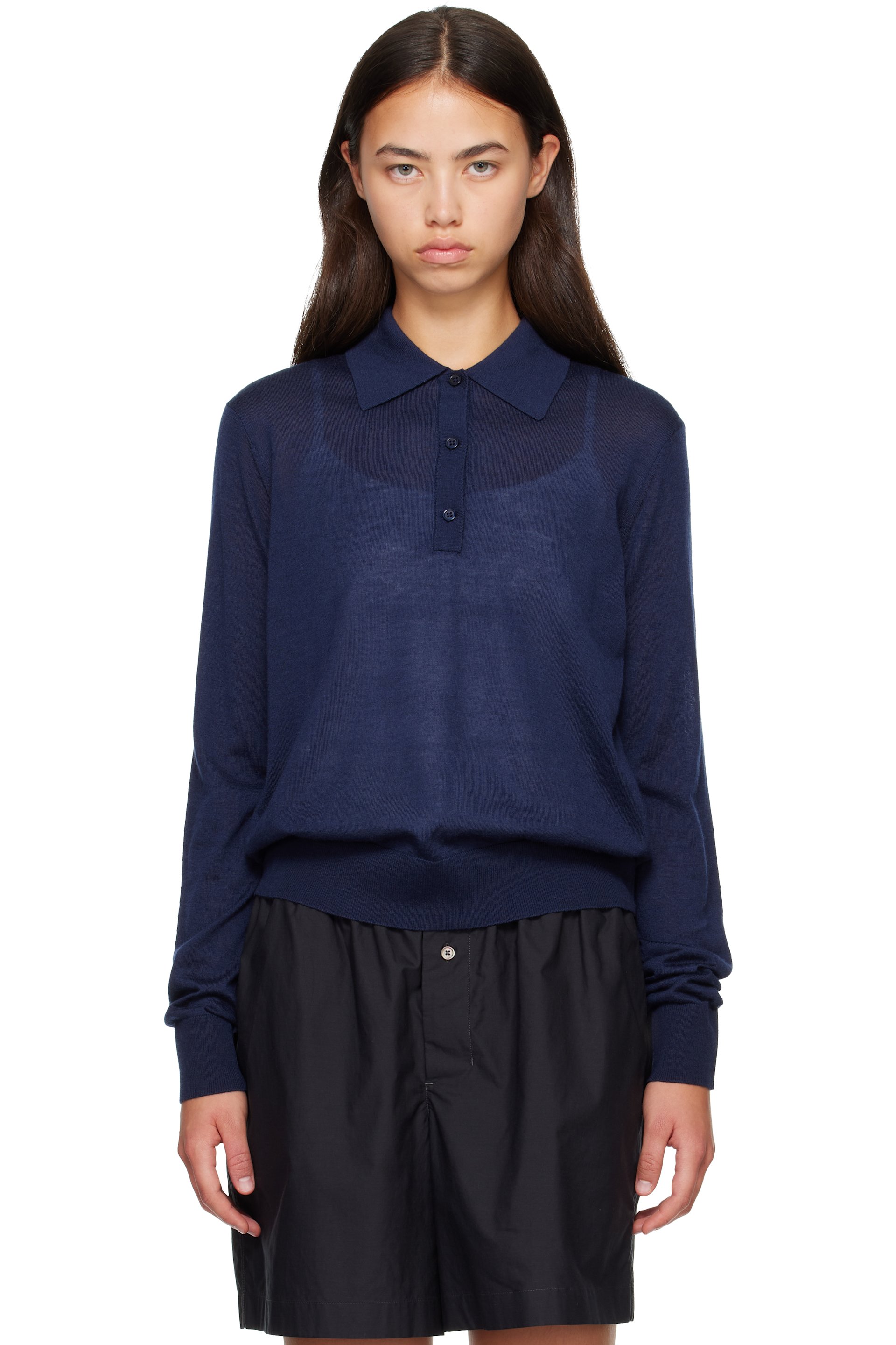 Loulou de Saison - Navy MILES Long Sleeve Polo
