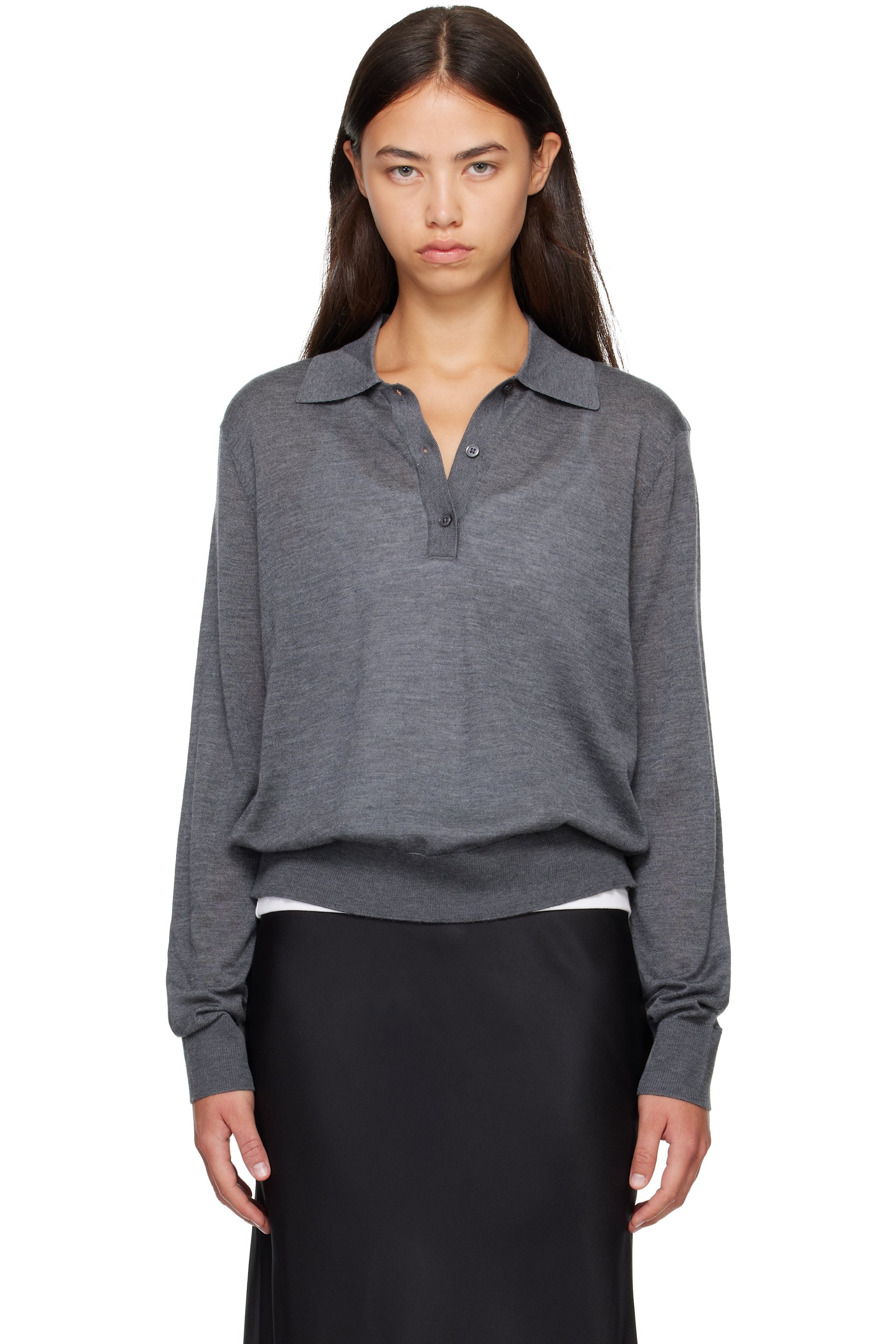 Loulou de Saison - Gray MILES Long Sleeve Polo