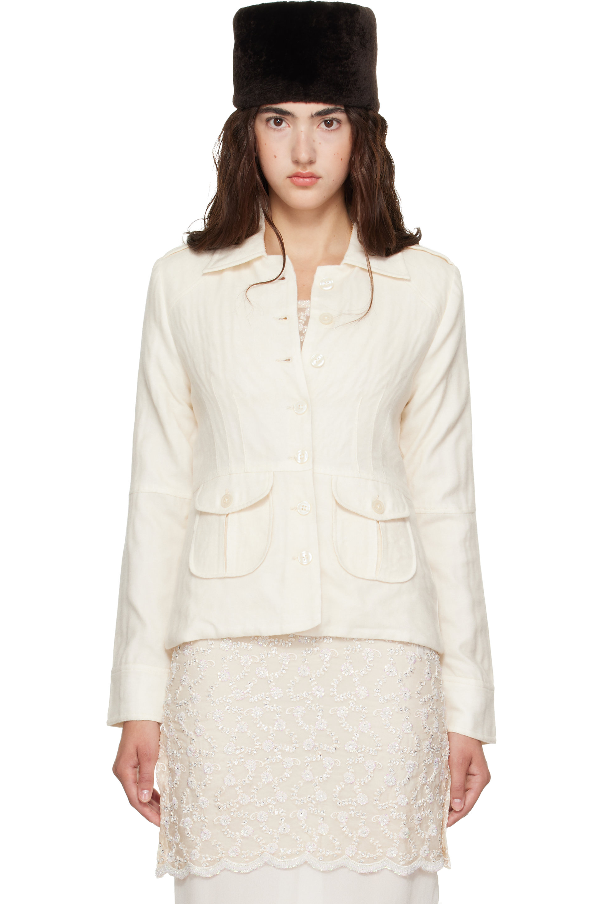 Kanika Agarwal - SSESNE Exclusive Off-White Wool Utility Jacket