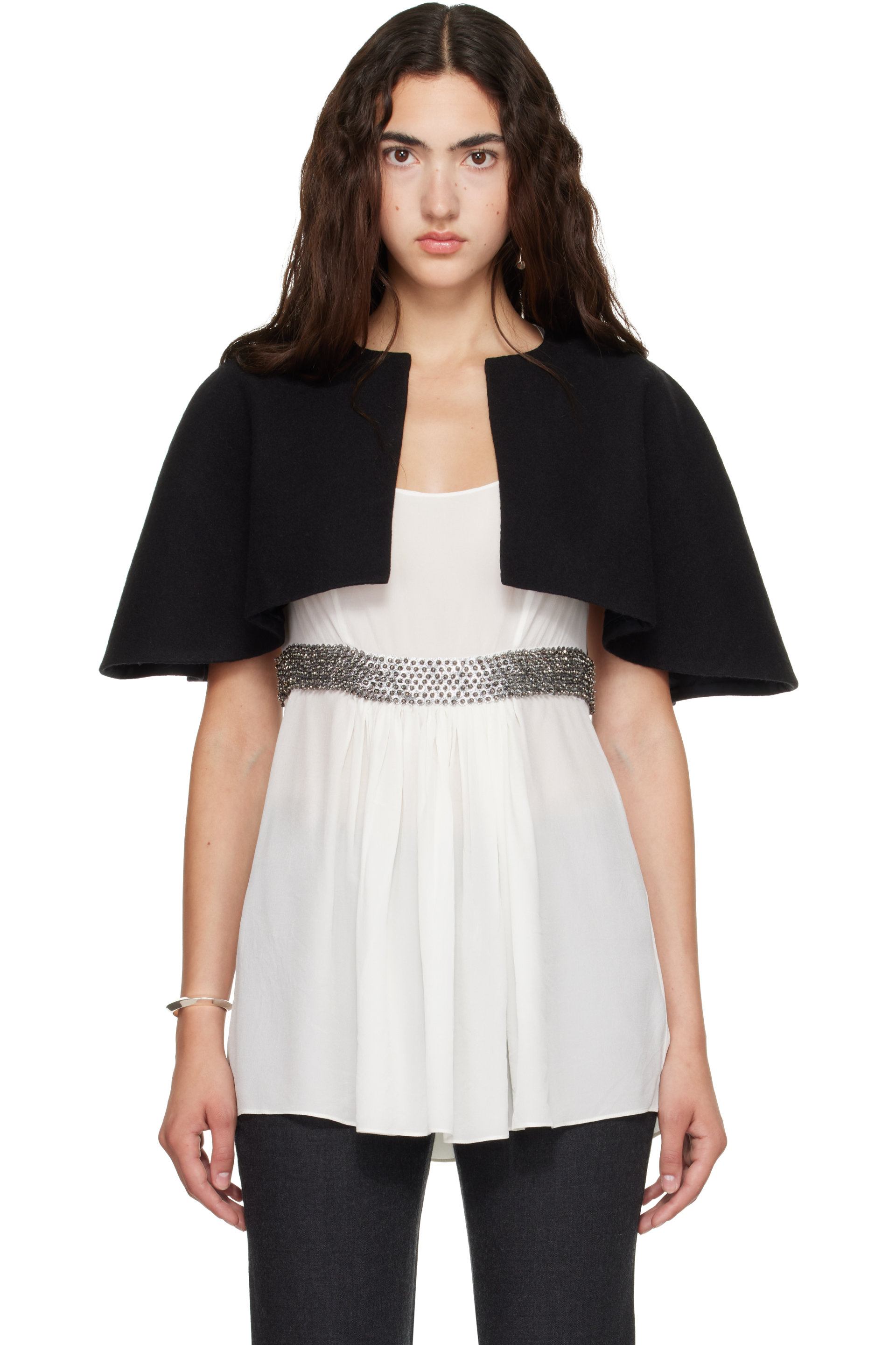 Kanika Agarwal - SSENSE Exclusive Black Open-Front Tailored Cape