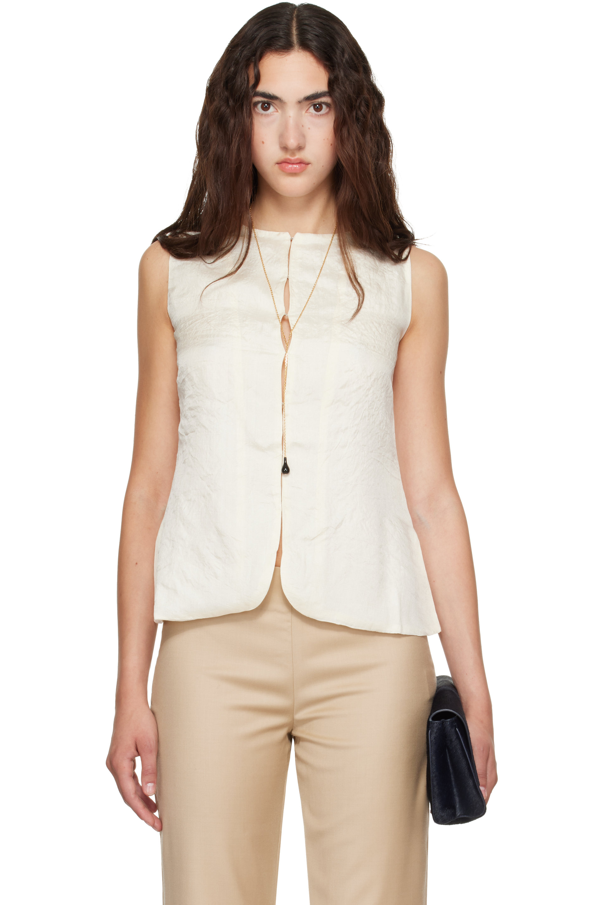 Kanika Agarwal - SSENSE Exclusive Off-White Slit-Side Waist Coat Top