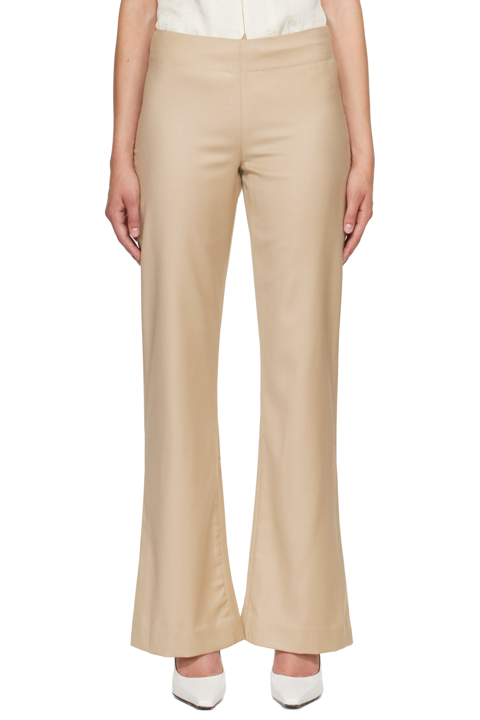 Kanika Agarwal - SSENSE Exclusive Beige Light Wool Trousers