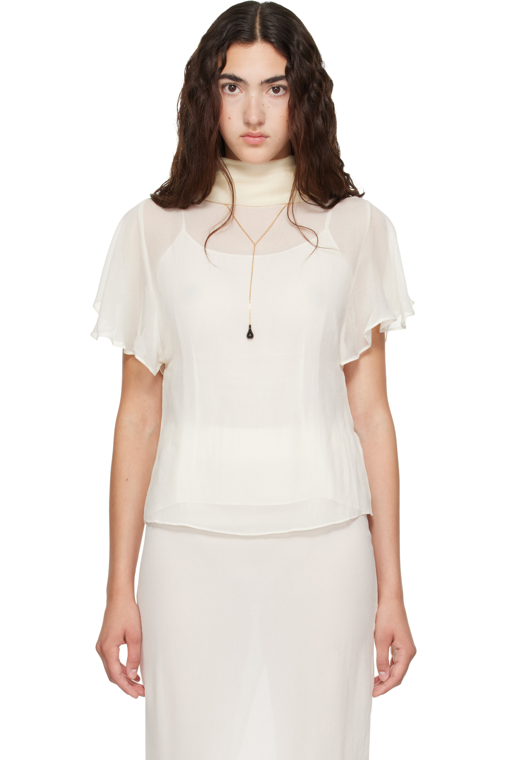 Kanika Agarwal - SSENSE Exclusive Off-White Flutter Sleeve Drap-Back Top