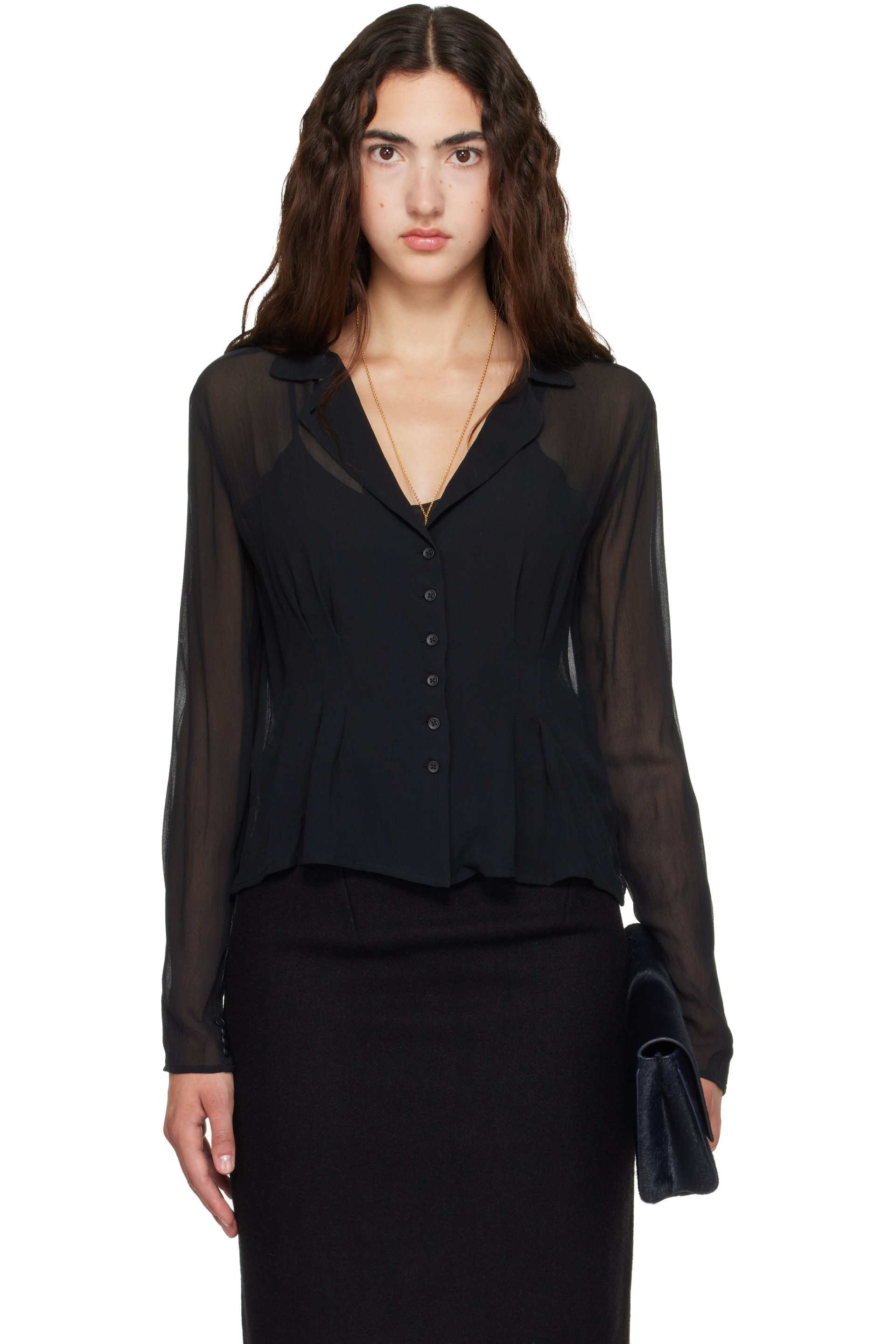 Kanika Agarwal - SSENSE Exclusive Black Muslin Button Down Blouse