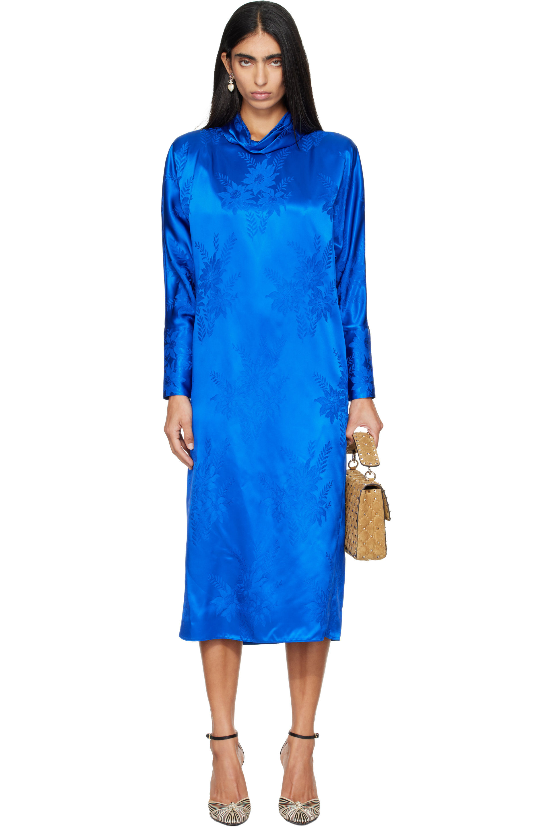 Valentino - Blue Flowerism Sunflowers Jacquard Midi Dress