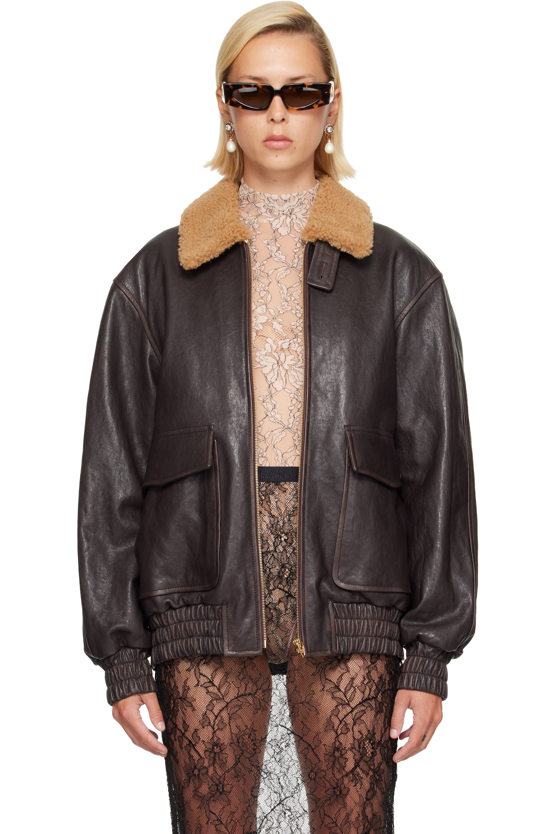 Valentino - Brown Leather Bomber Jacket