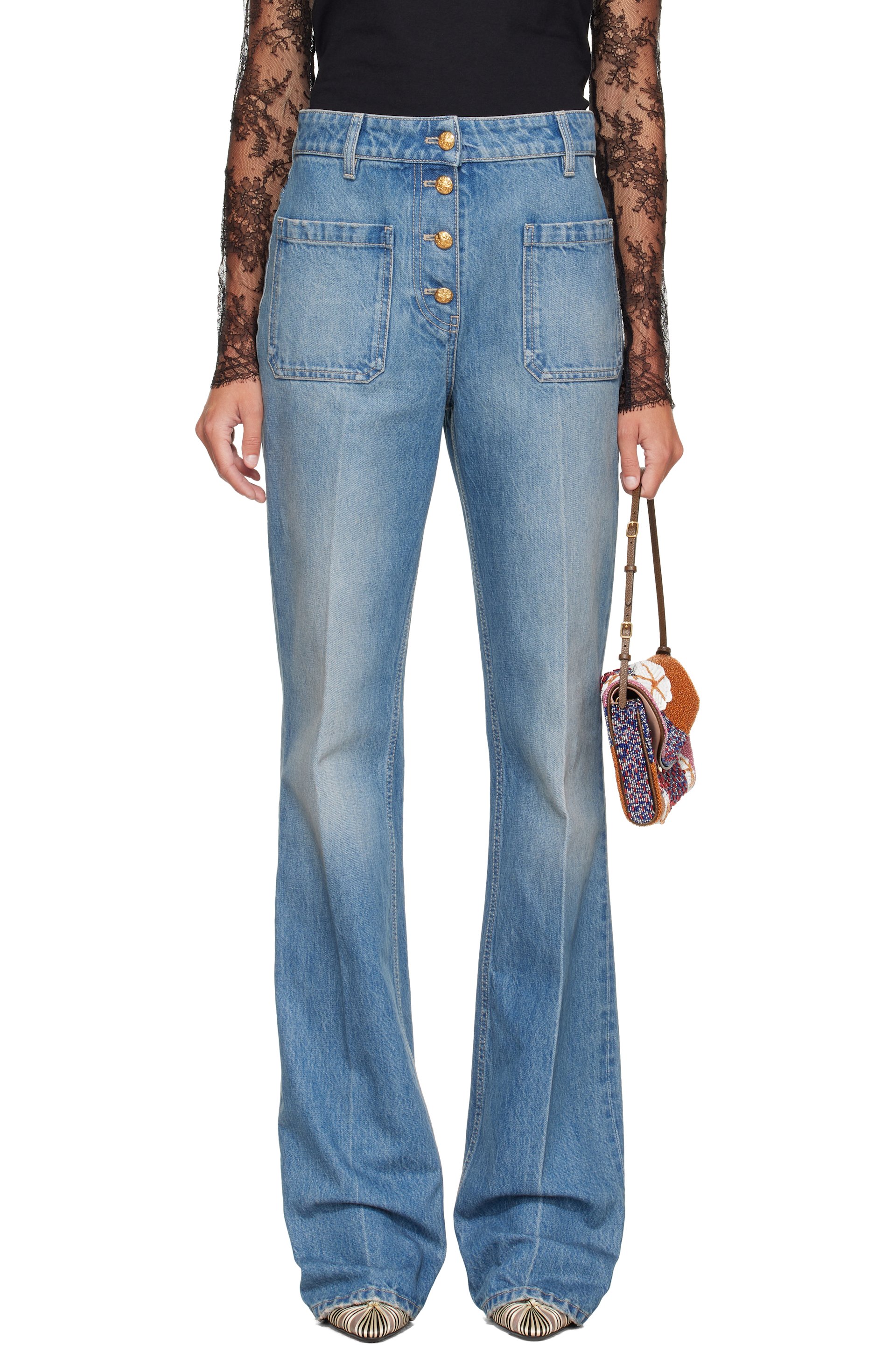 Valentino - Blue Denim Exposed Button Jeans